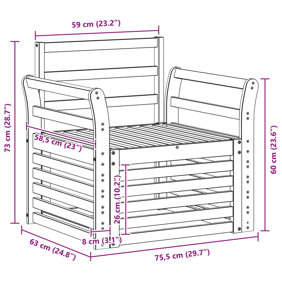 Set vanjskih sofa Čvrsto drvo akacije Smeđa 75,5 x 63 x 73 cm
