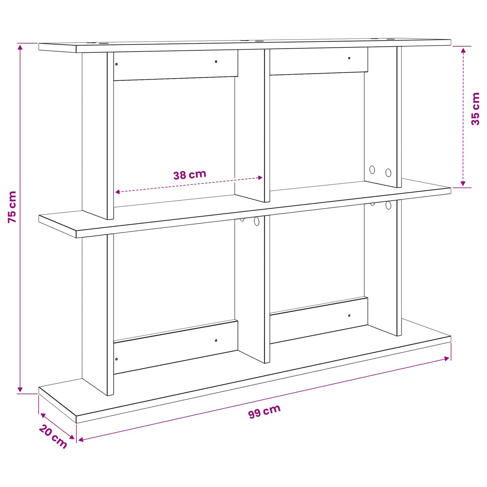 Polica na zidu Zidna montaža Crna 100 x 20 x 75 cm