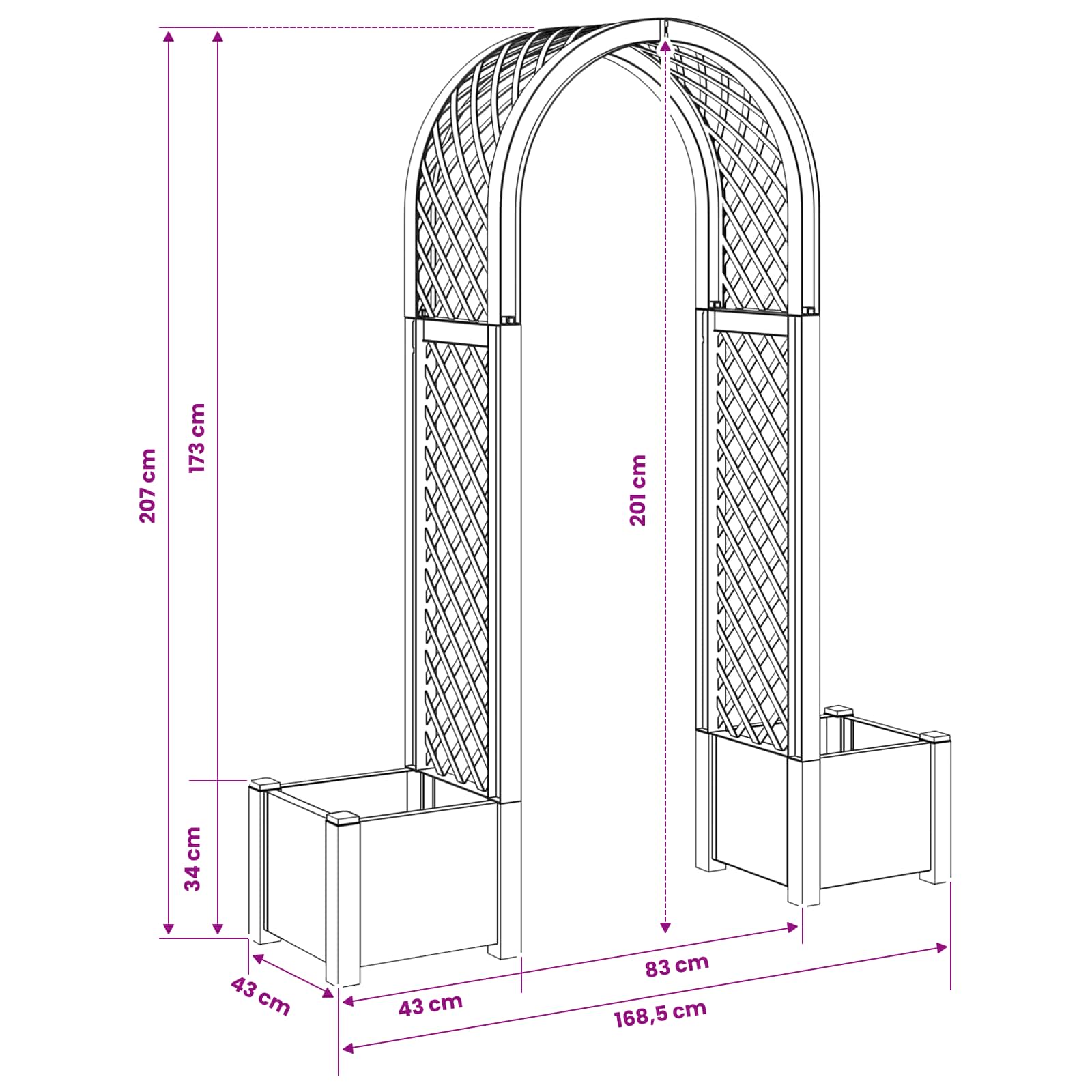 Roza arh s saksijom Bijela 168,5 x 43 x 207 cm PP