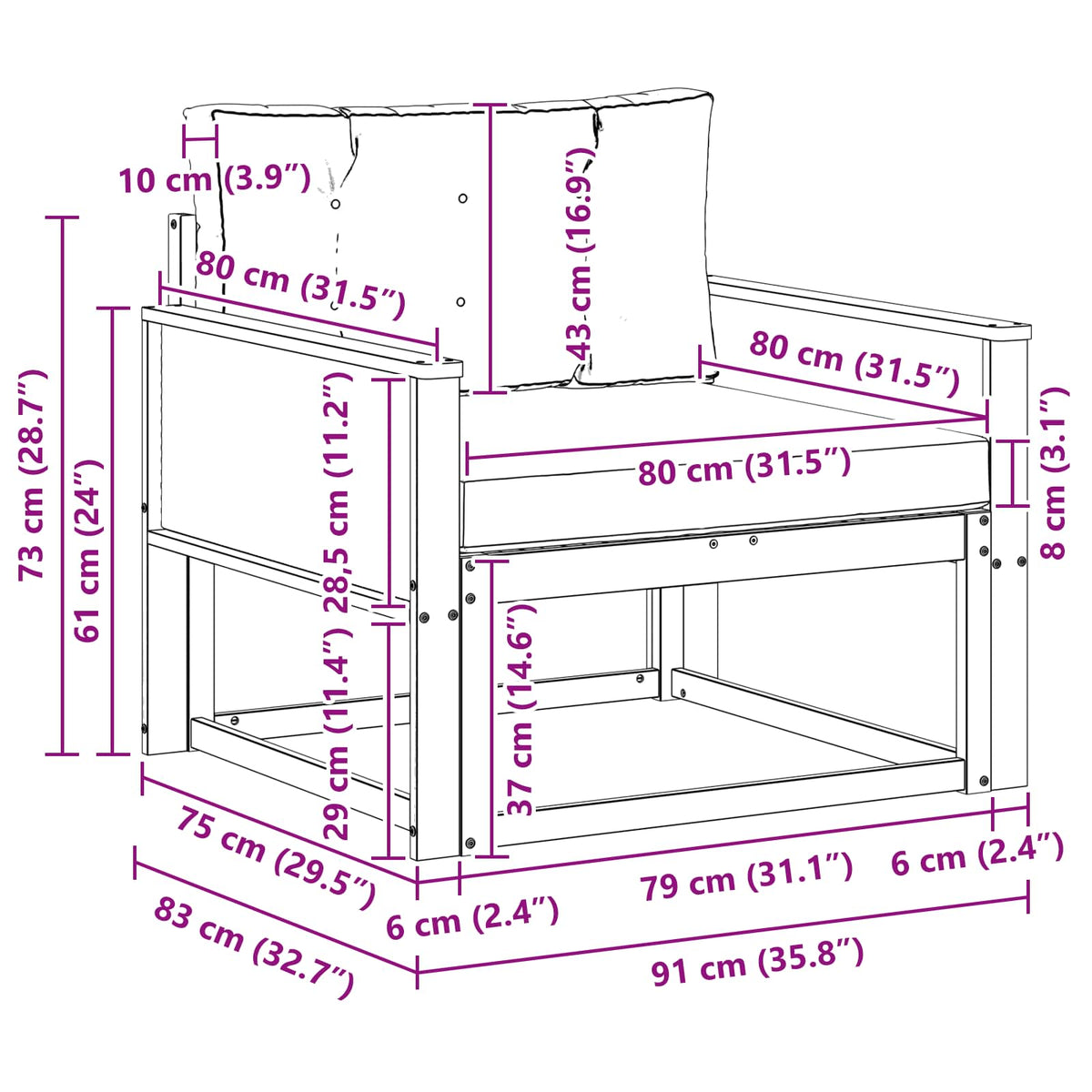 Srednja sofa za van Čvrsto drvo akacije Prirodna Smeđa 83 x 91 x 73 cm