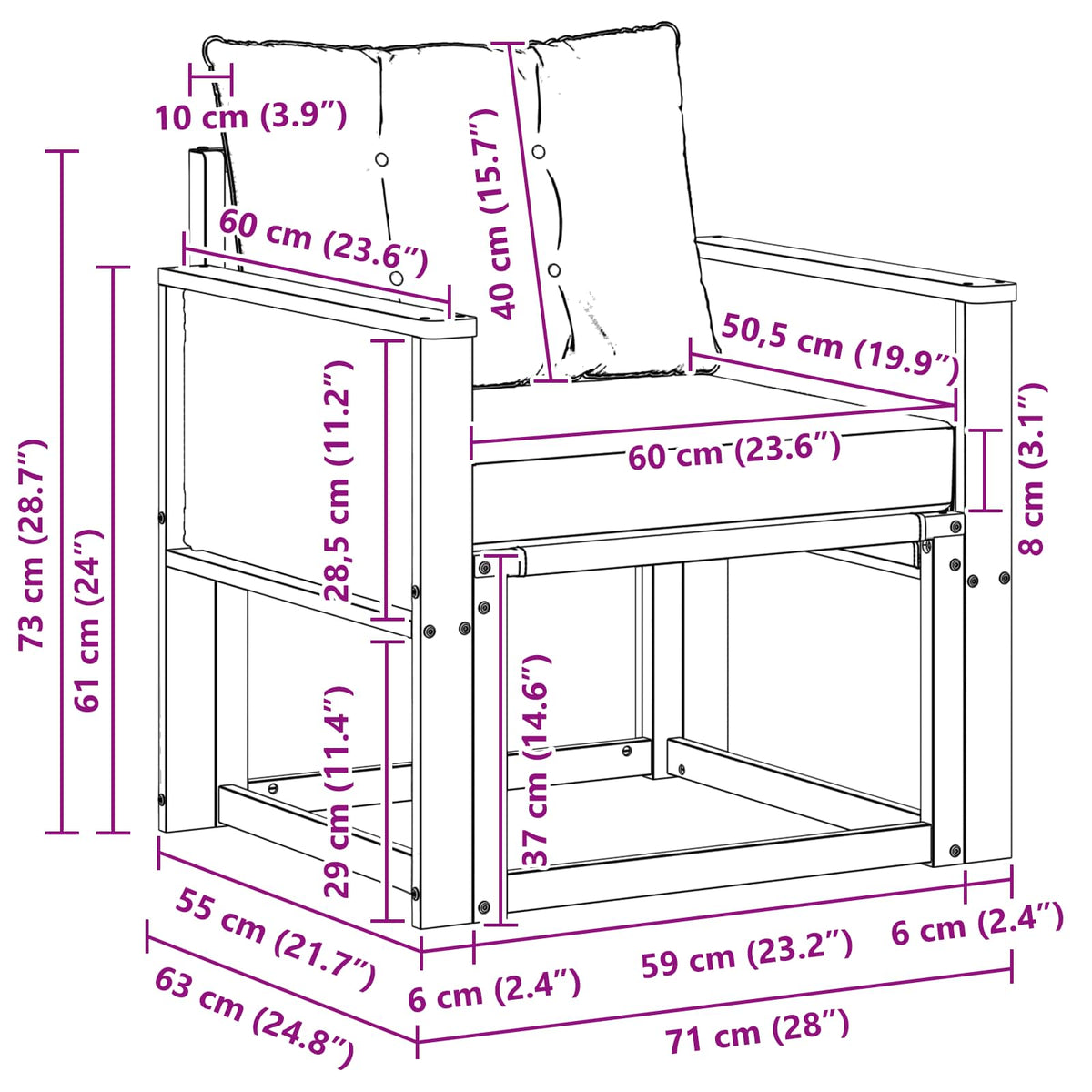 Outdoor Middle Sofa Čvrsto drvo akacije i Textilene