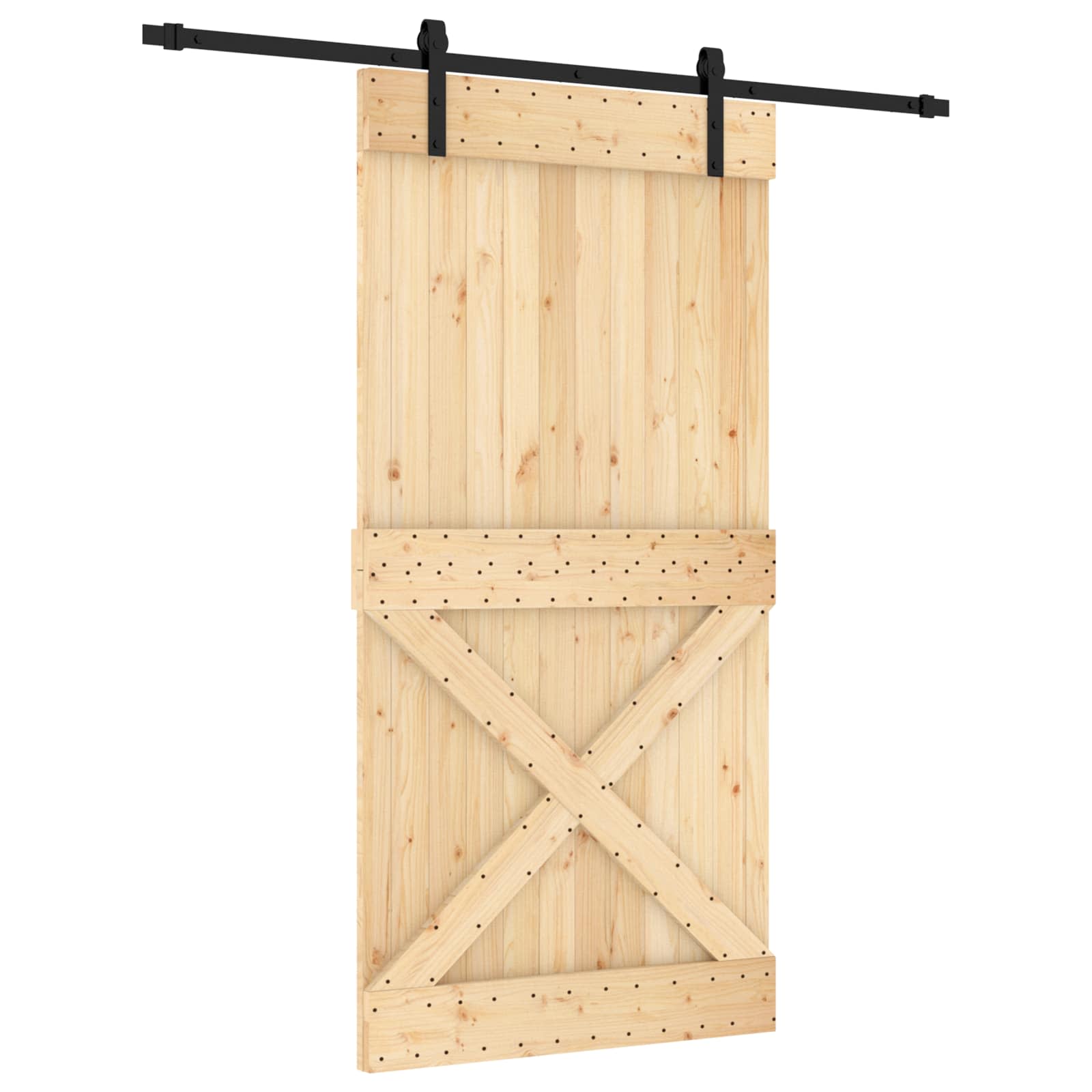 Klizna vrata Prirodna i crna 100 x 210 cm Čvrsta borovina