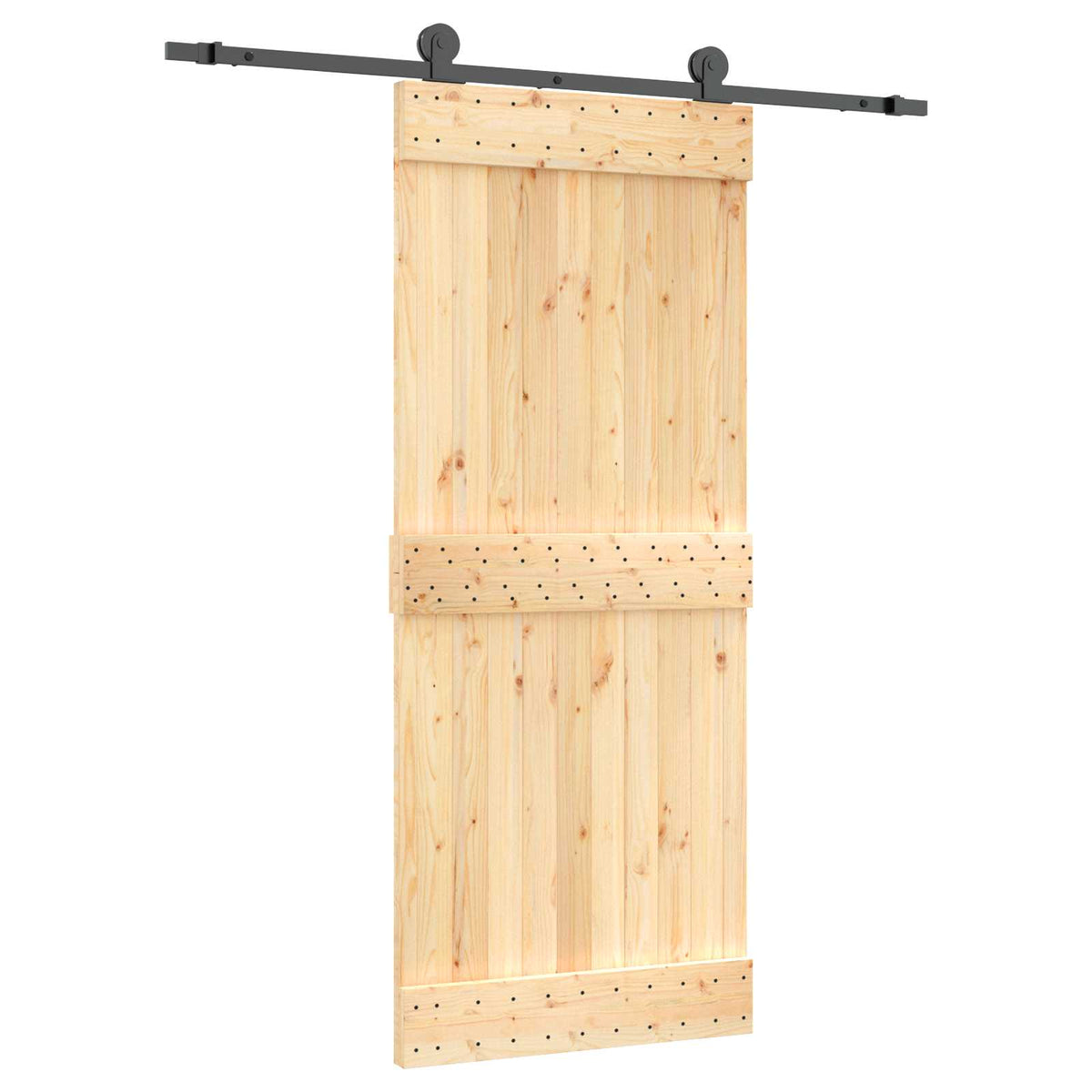 Klizna vrata Prirodna i crna 85 x 210 cm Čvrsta borovina Smeđa 183 x 5.5 x 210 cm