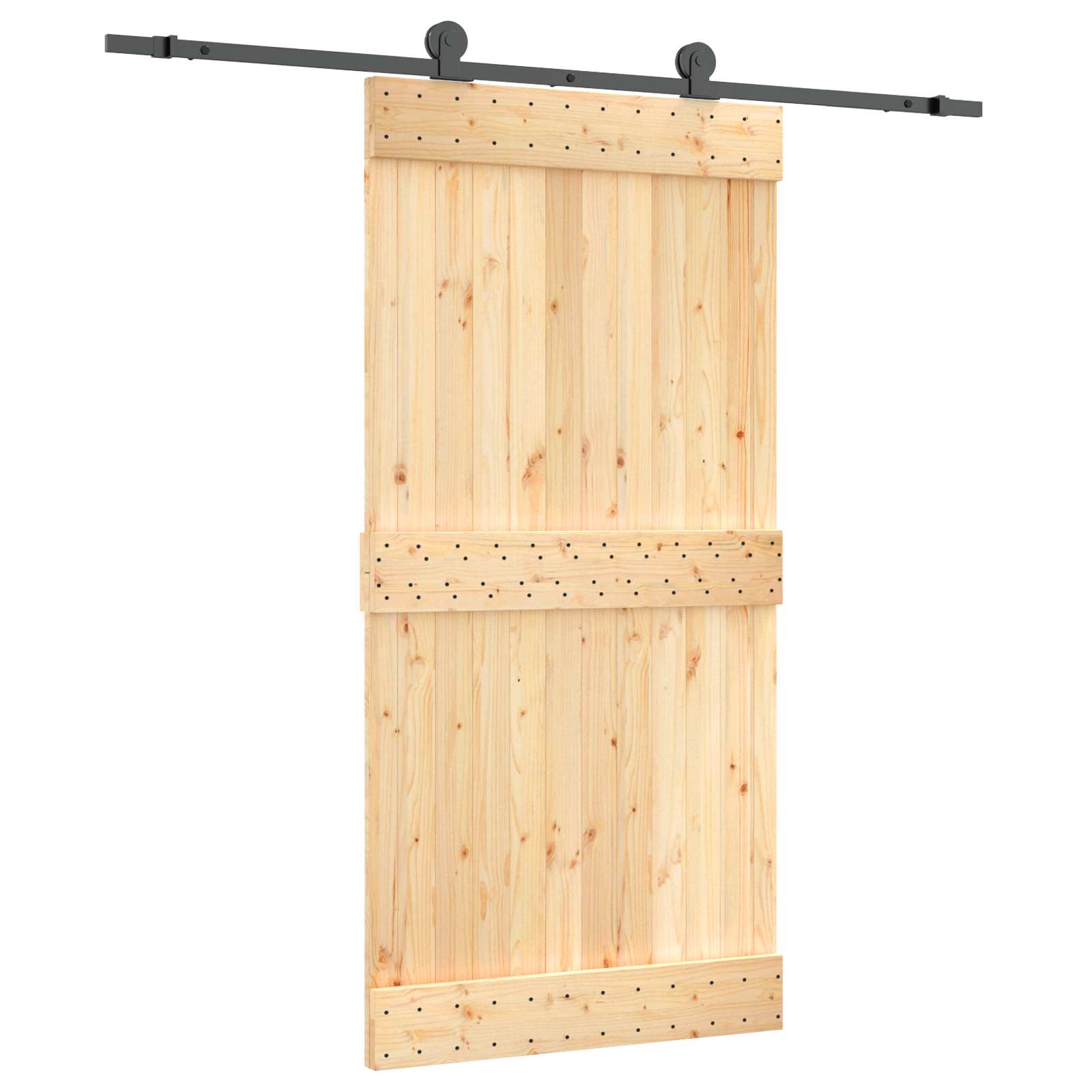 Klizna vrata Prirodna i crna 100 x 210 cm Čvrsta borovina