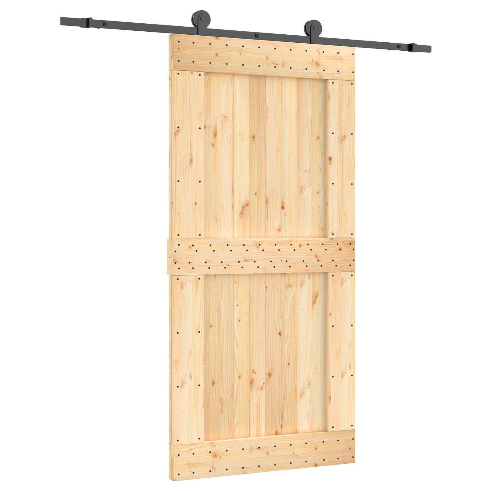 Klizna vrata Prirodna i crna 100 x 210 cm Čvrsta borovina