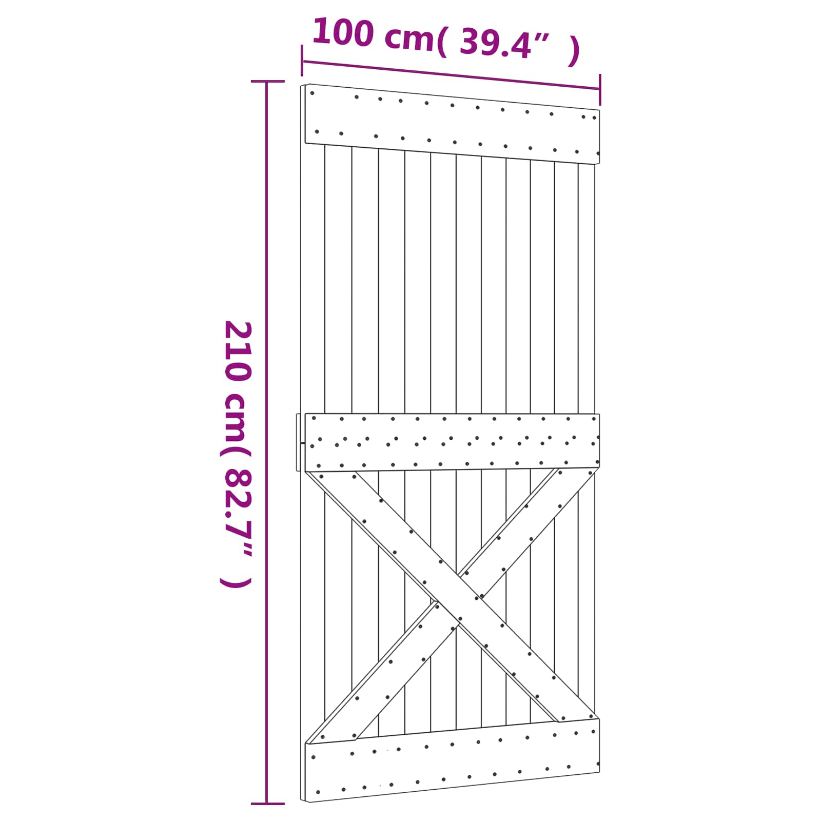 Klizna vrata Prirodna i crna 100 x 210 cm Čvrsta borovina