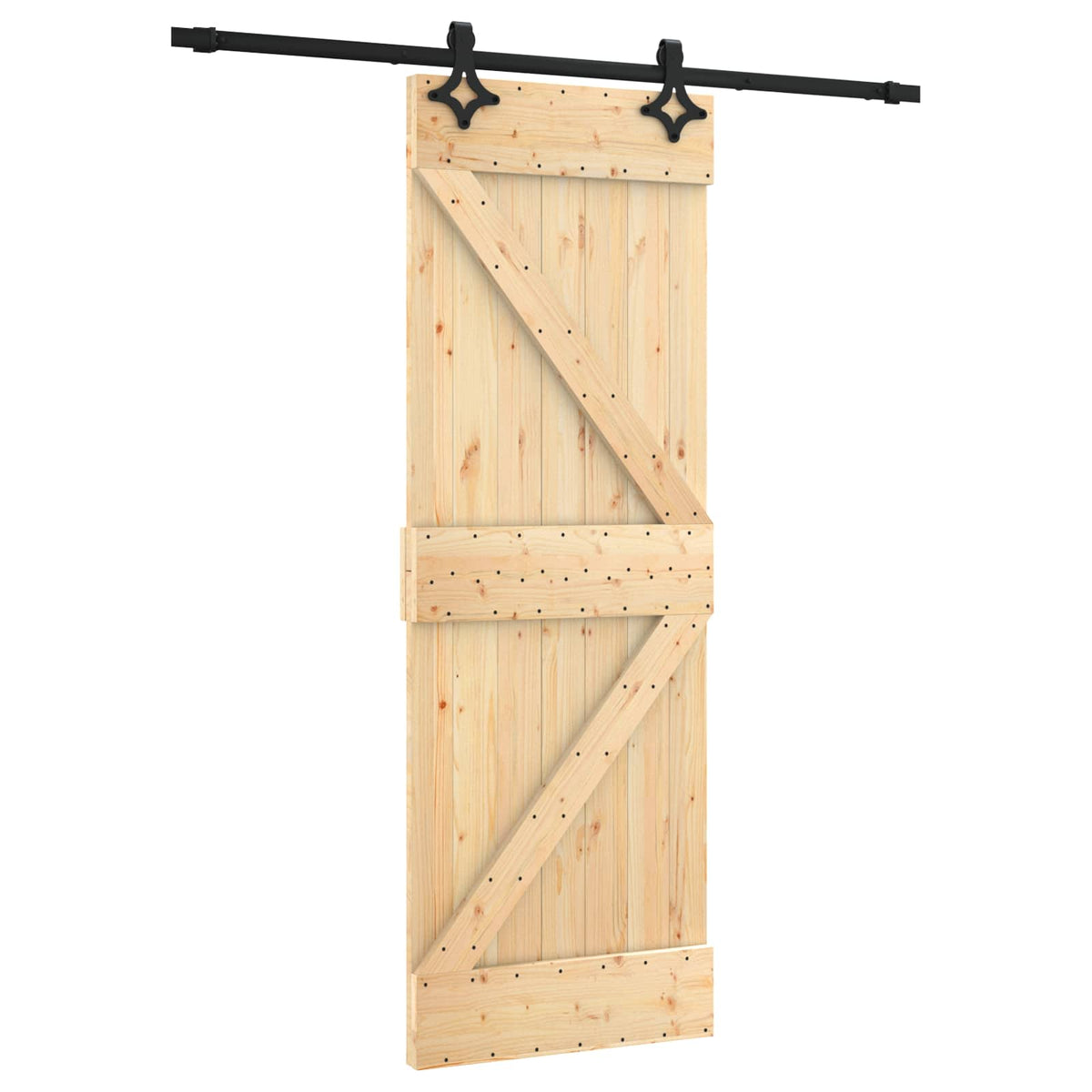 Klizna vrata Prirodna i crna 70 x 210 cm Čvrsta borovina Smeđa 200 x 5.5 x 210 cm