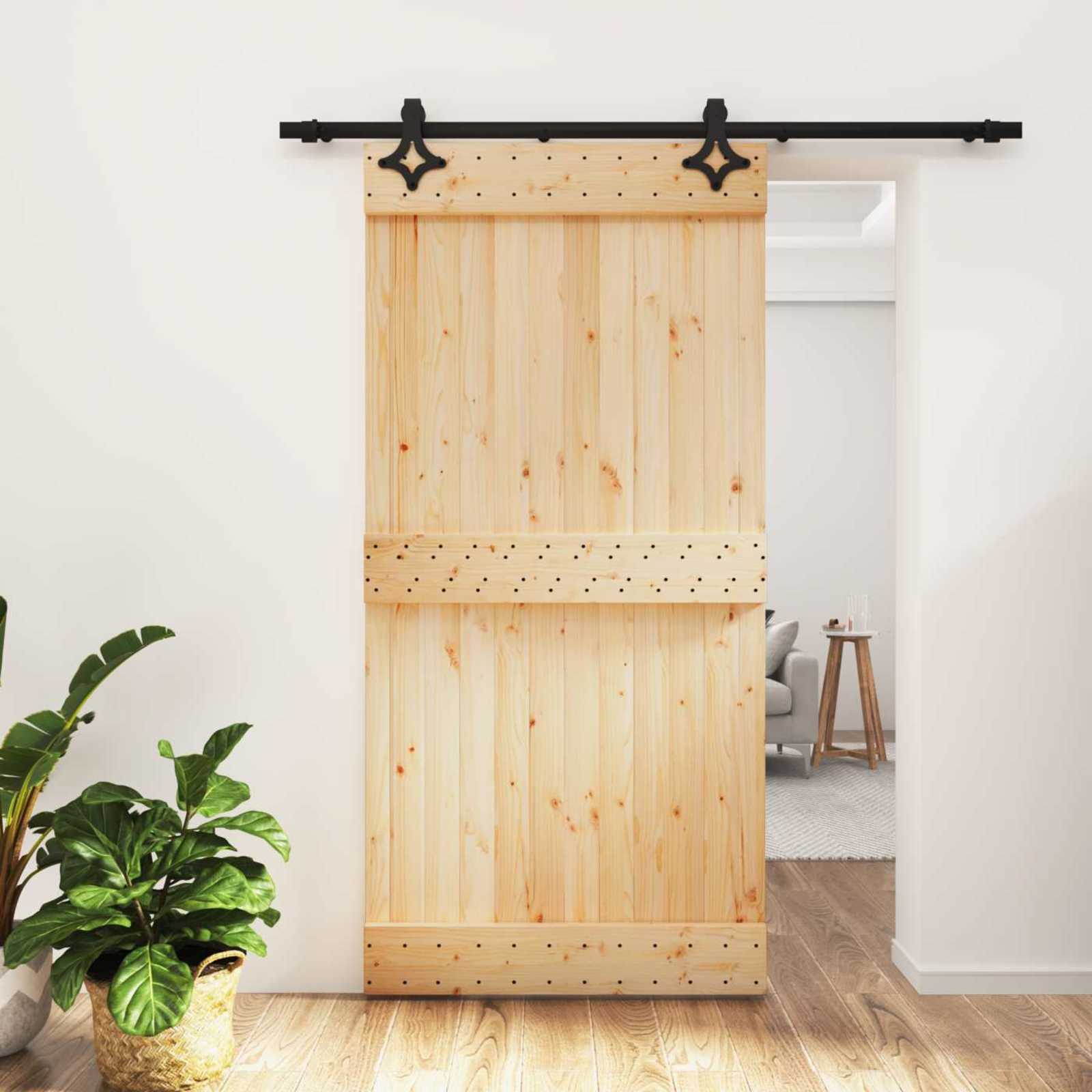 Klizna vrata Prirodna i crna 100 x 210 cm Čvrsta borovina