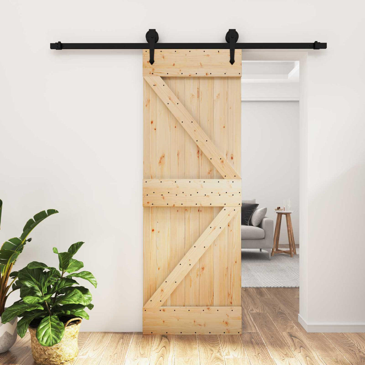 Klizna vrata Prirodna i crna 70 x 210 cm Čvrsta borovina Smeđa 200 x 5.5 x 210 cm