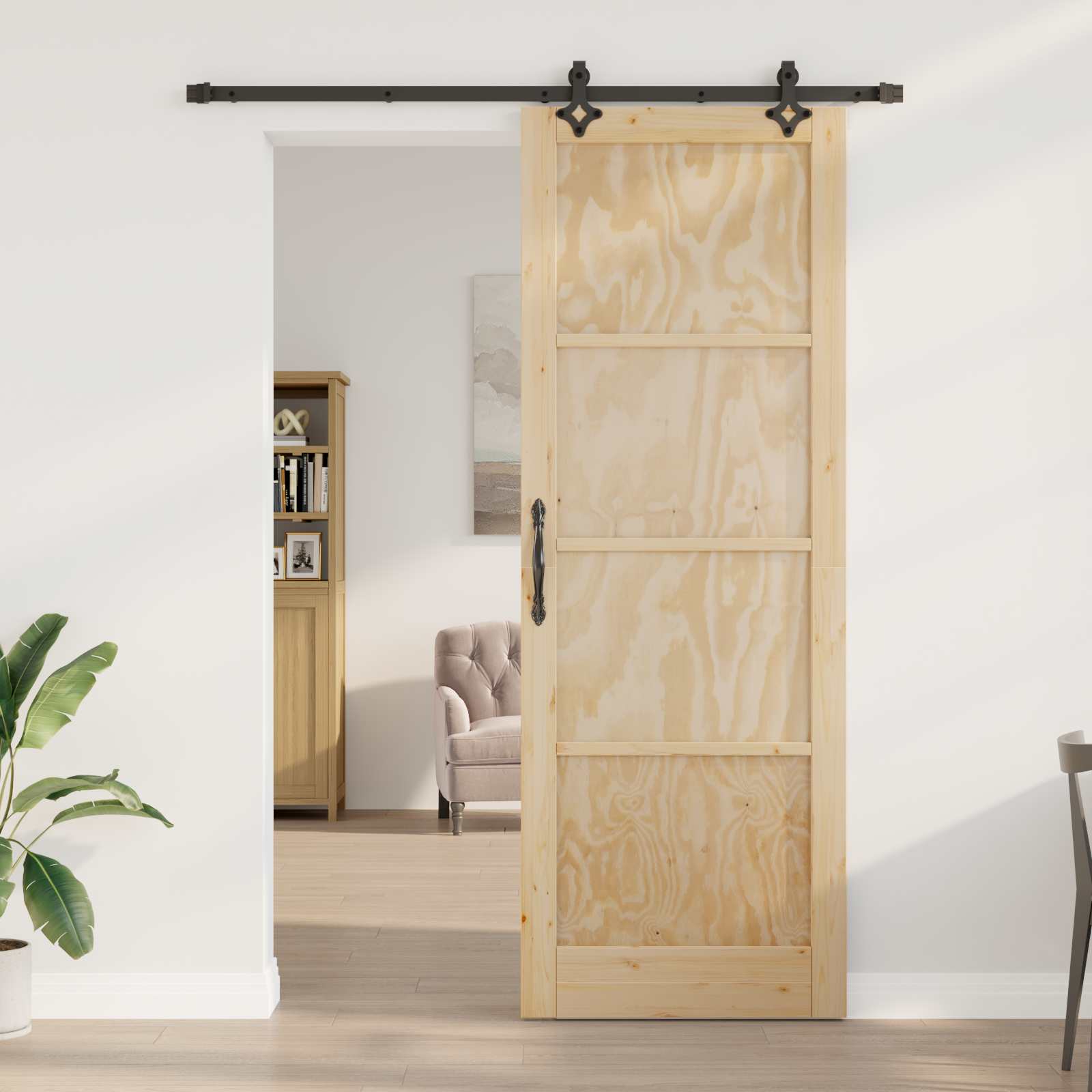 Klizna vrata Prirodna i crna 83 x 232 cm Masivna borovina