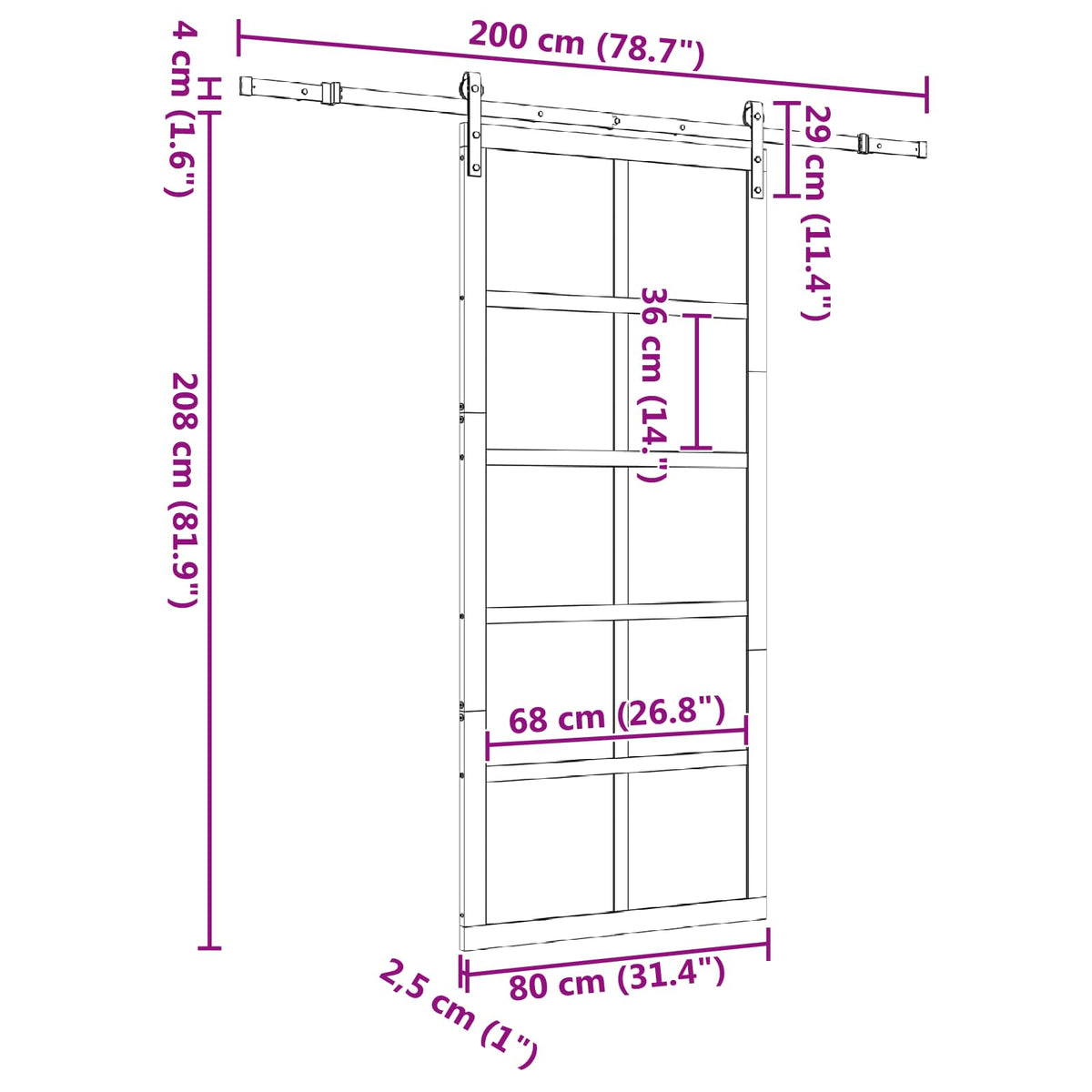 Klizna vrata Prirodna 80 x 208 cm Masivna borovina Smeđa 200 x 2.5 x 208 cm