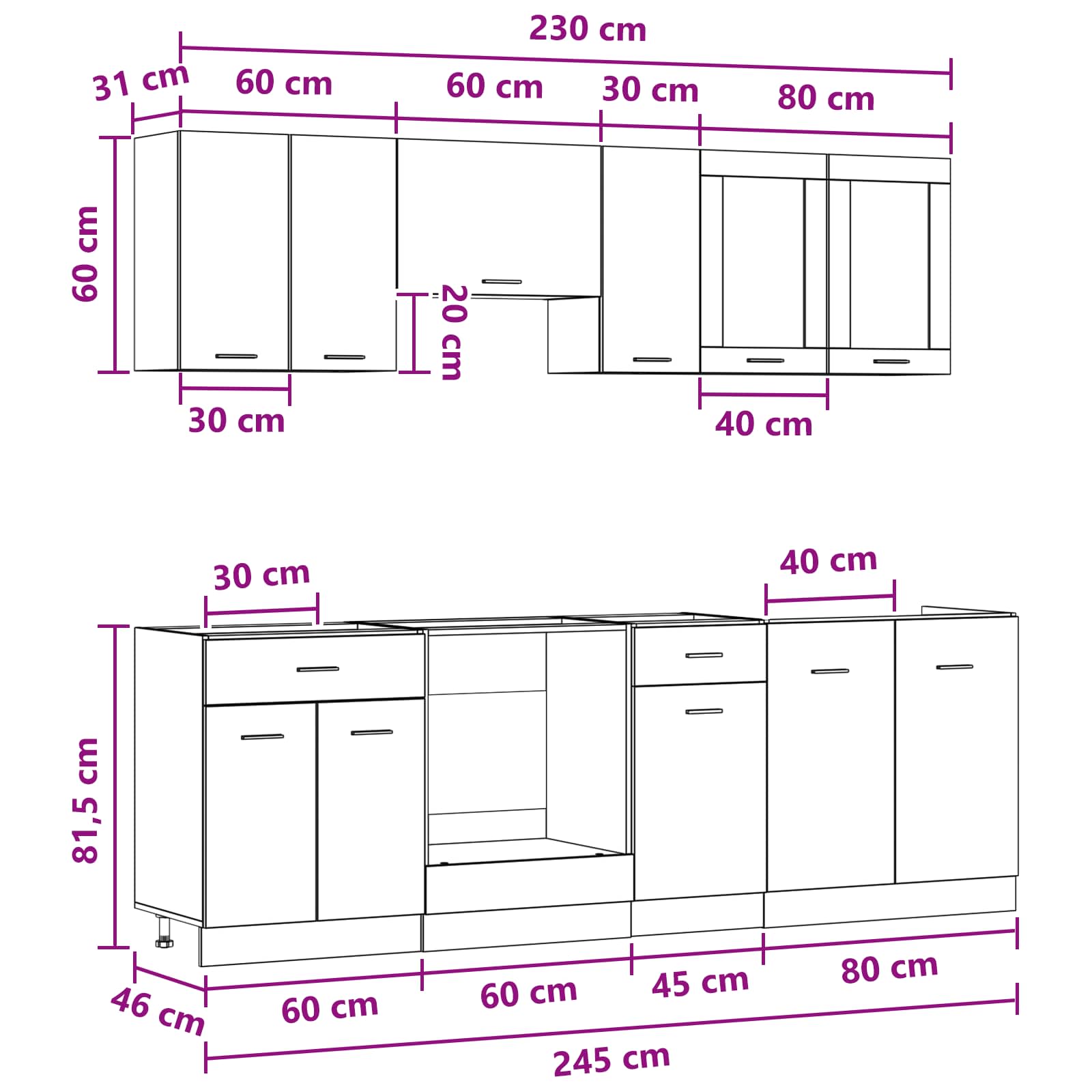 Kuhinjska jedinica Lyon 8 pcs Konstruirano drvo