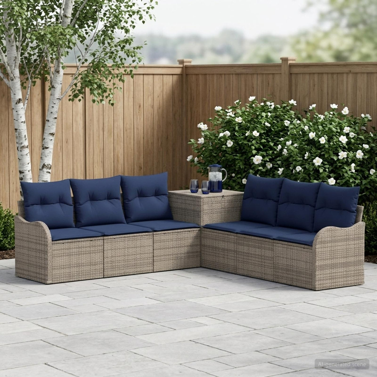 Set sofe 7 kom. Siva i tamnoplava 121 x 62 x 69 cm