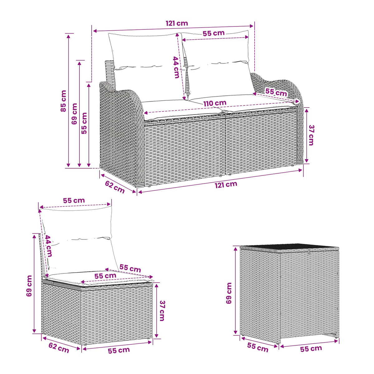Set sofe 7 kom. Bež i krem bijela 121 x 62 x 69 cm