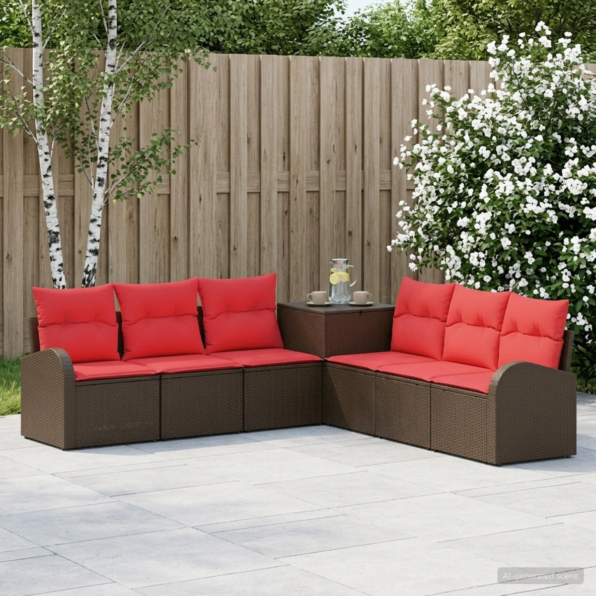 Set sofe 7 kom. Smeđa i crvena 124 x 62 x 69 cm