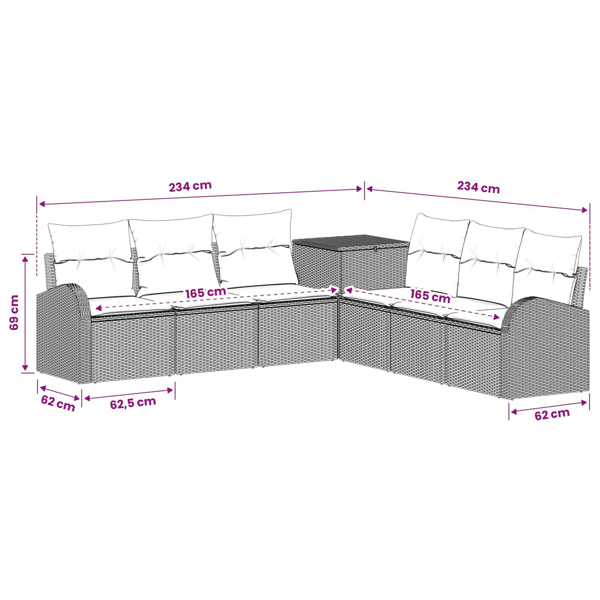 Set sofe 7 kom. Siva i tamno siva 124 x 62 x 69 cm