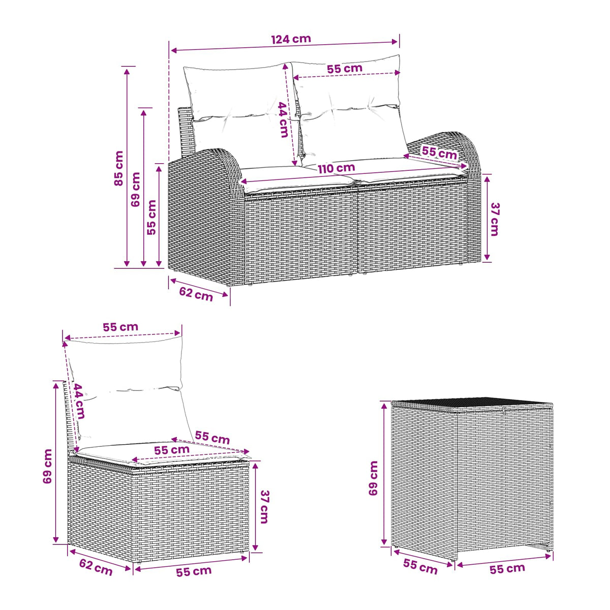 Set sofe 7 kom. Bež i svijetlo siva 124 x 62 x 69 cm