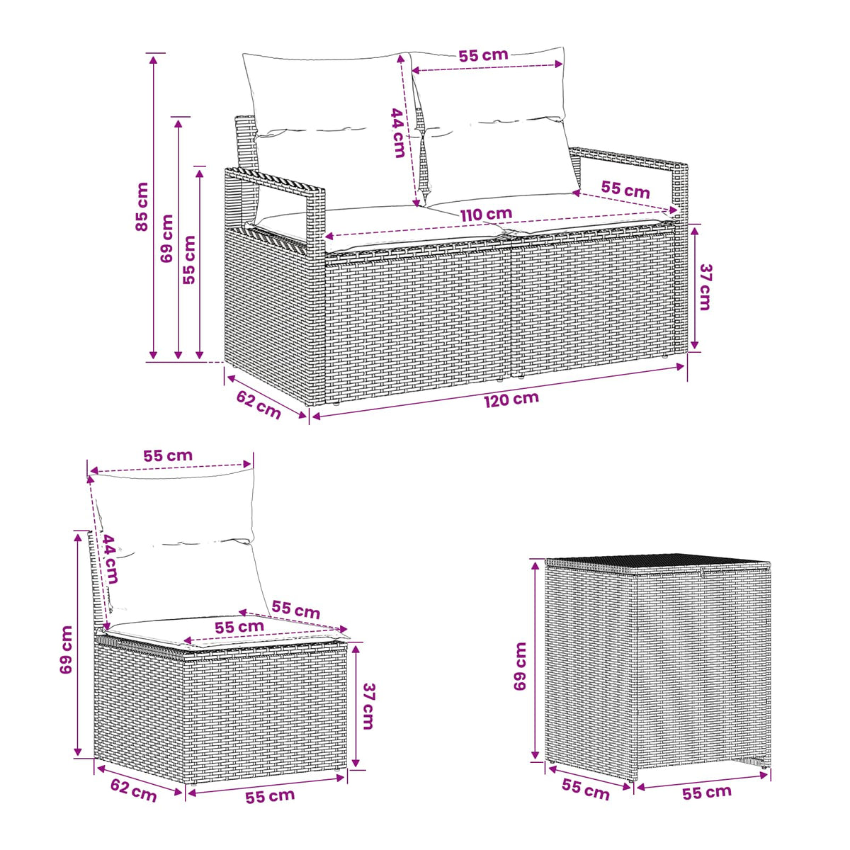 Set sofe 7 kom. Smeđa i krem bijela 120 x 62 x 69 cm