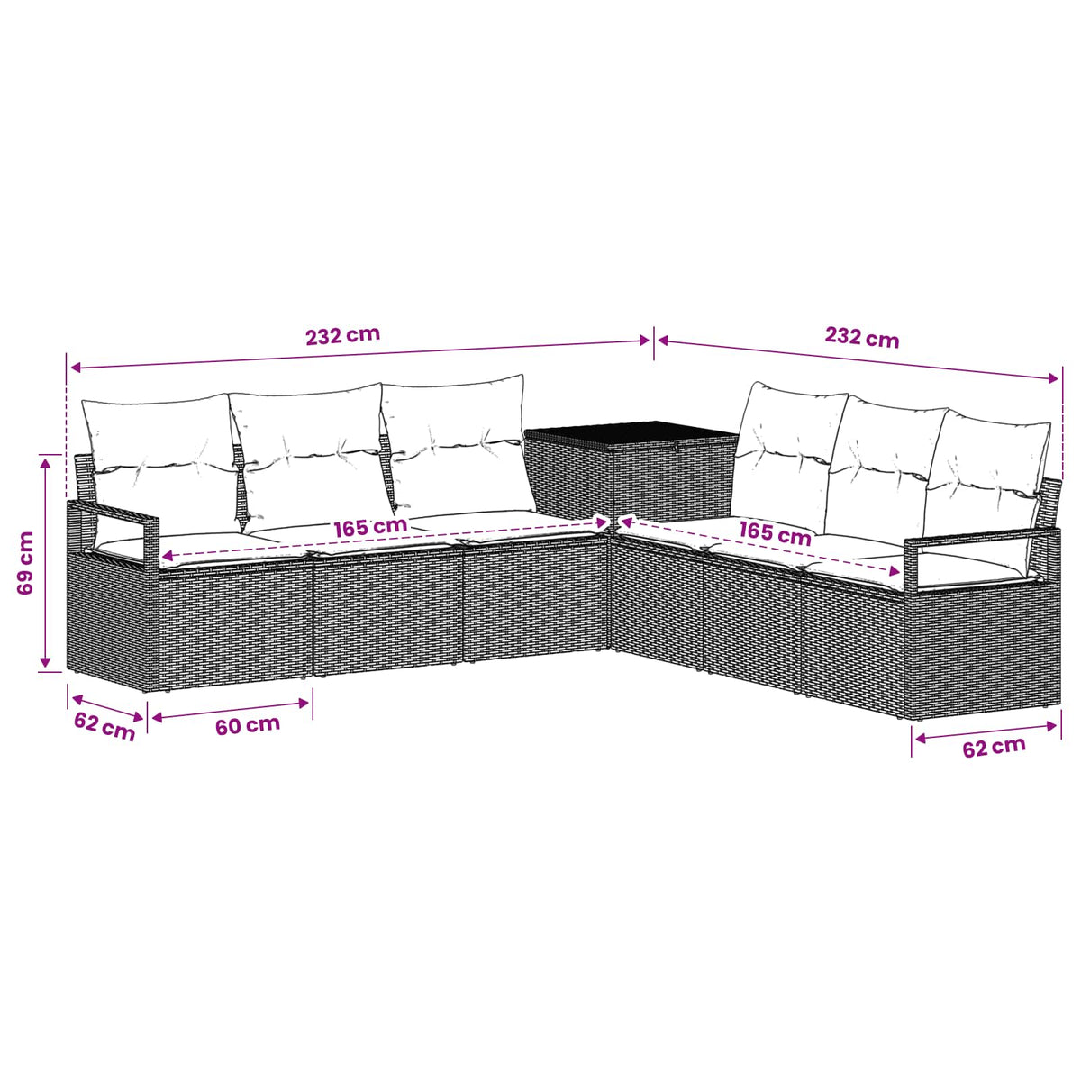 Set sofe 7 kom. Siva i tamno siva 120 x 62 x 69 cm