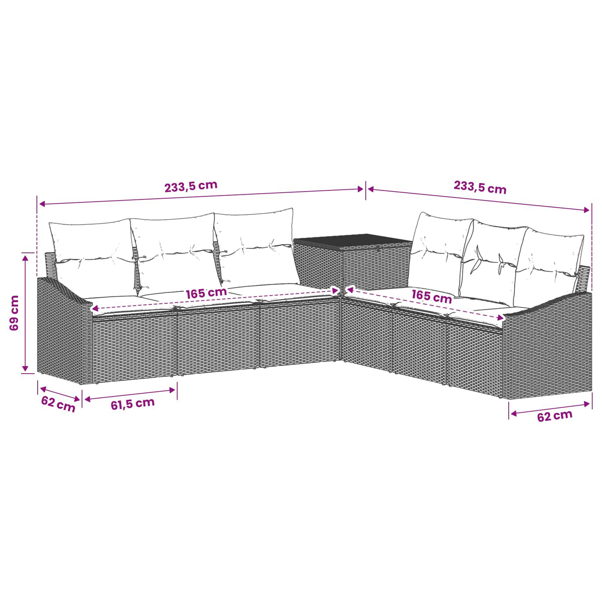 Set sofe 7 kom. Smeđa i crvena 123 x 62 x 69 cm