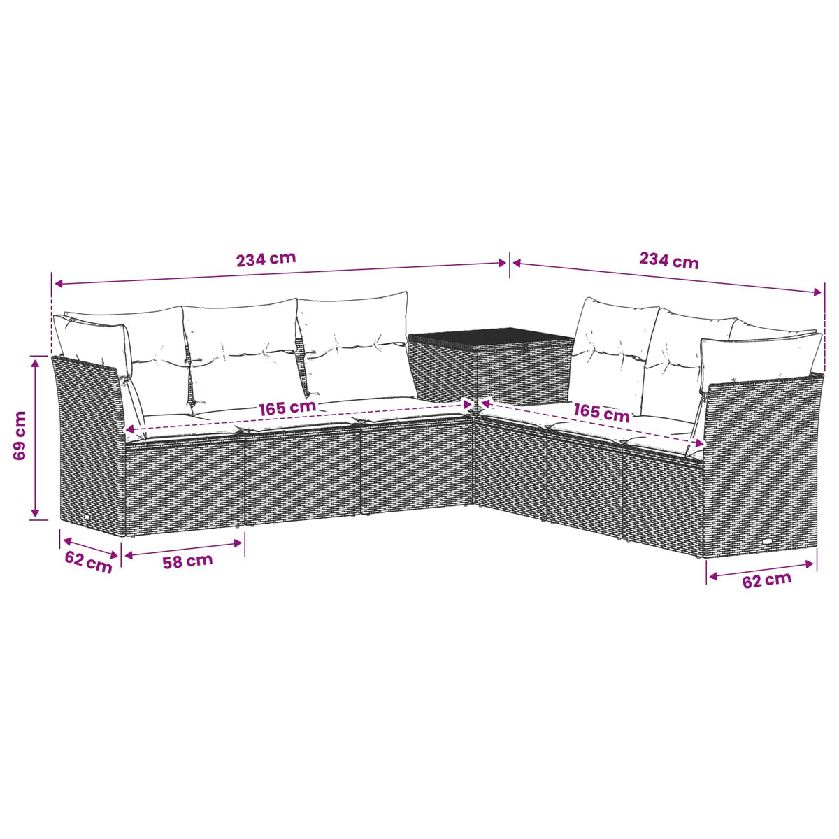 Set sofe 7 kom. Bež i krem bijela 234 x 234 x 85 cm