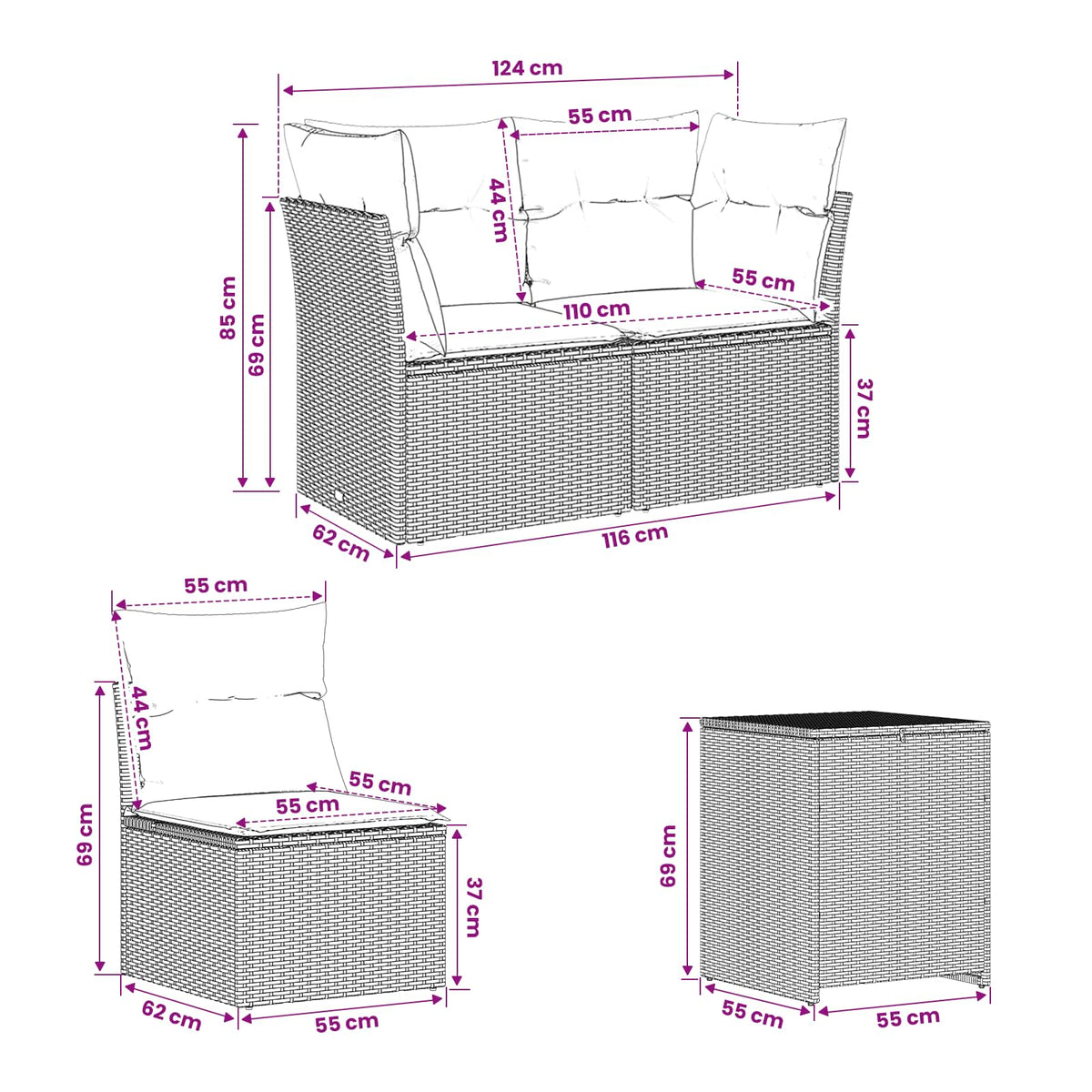 Set sofe 7 kom. Bež i krem bijela 234 x 234 x 85 cm