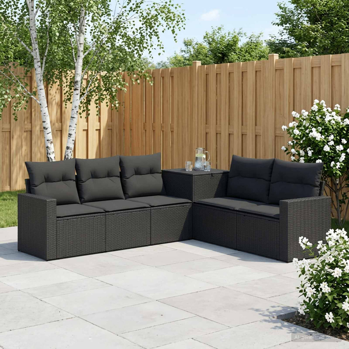 Set sofe 7 kom. Crna 55 x 55 x 69 cm Poli Rattan i čelik 237,5 x 237,5 x 85 cm
