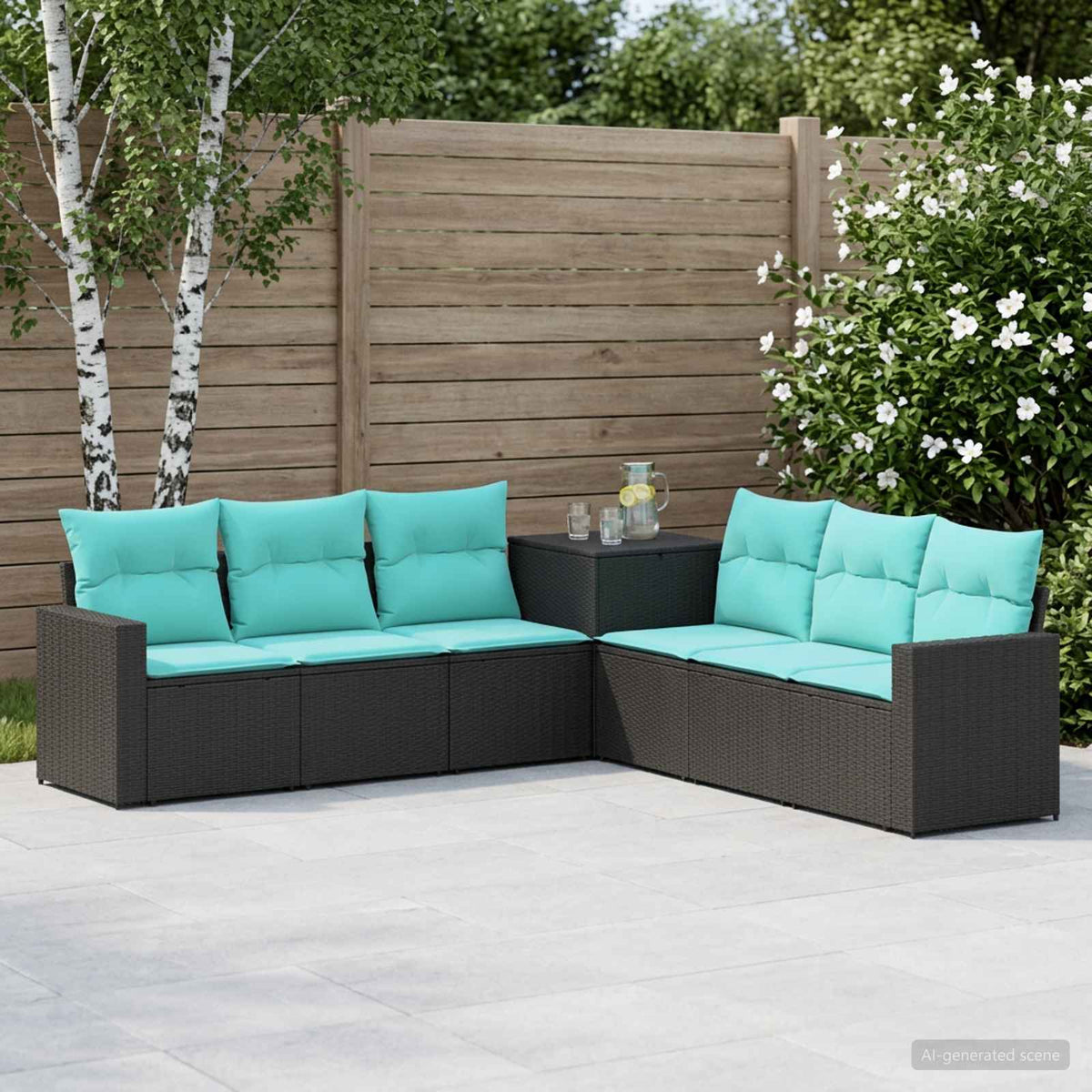 Set sofe 7 kom. Crna i Plava 55 x 55 x 69 cm 237,5 x 237,5 x 85 cm