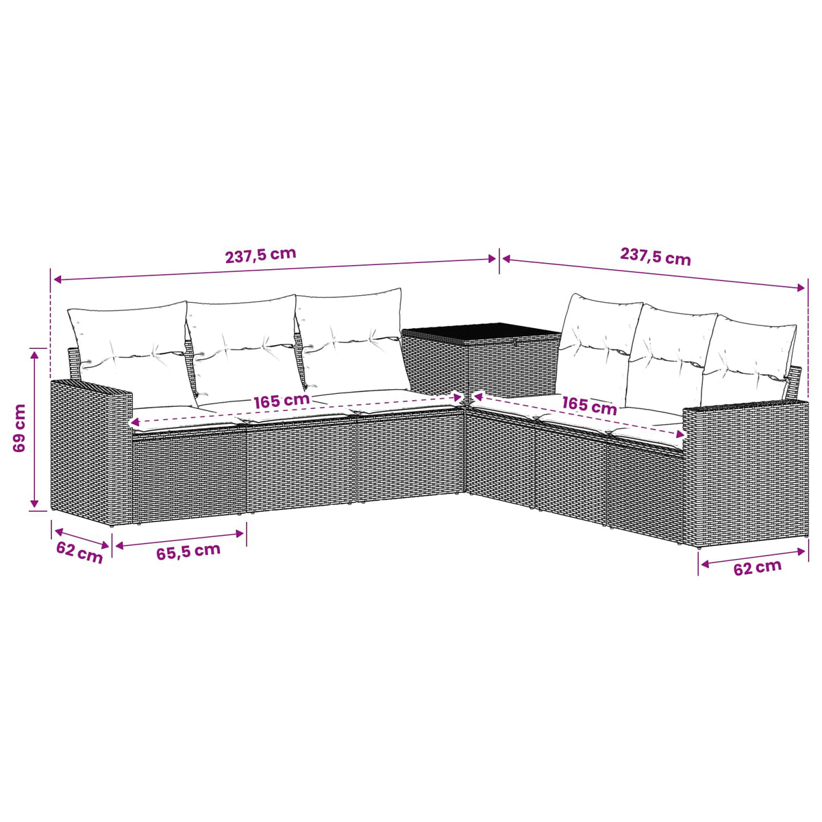 Set sofe 7 kom. Crna i Plava 55 x 55 x 69 cm 237,5 x 237,5 x 85 cm