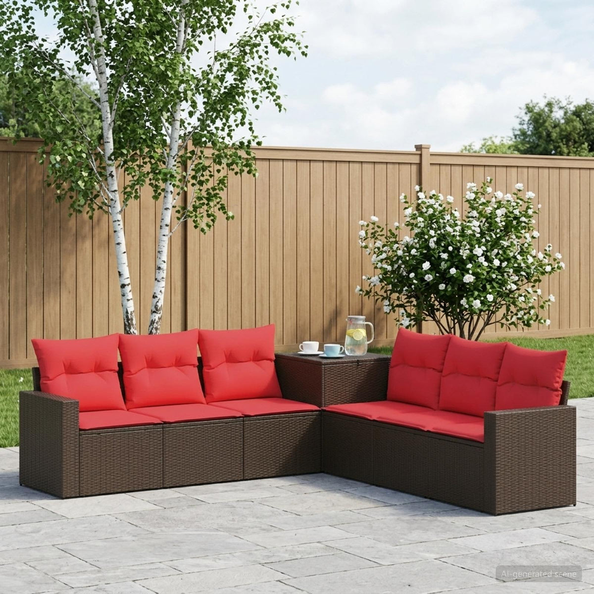 Set sofe 7 kom. Smeđa i crvena 55 x 55 x 69 cm 237,5 x 237,5 x 85 cm