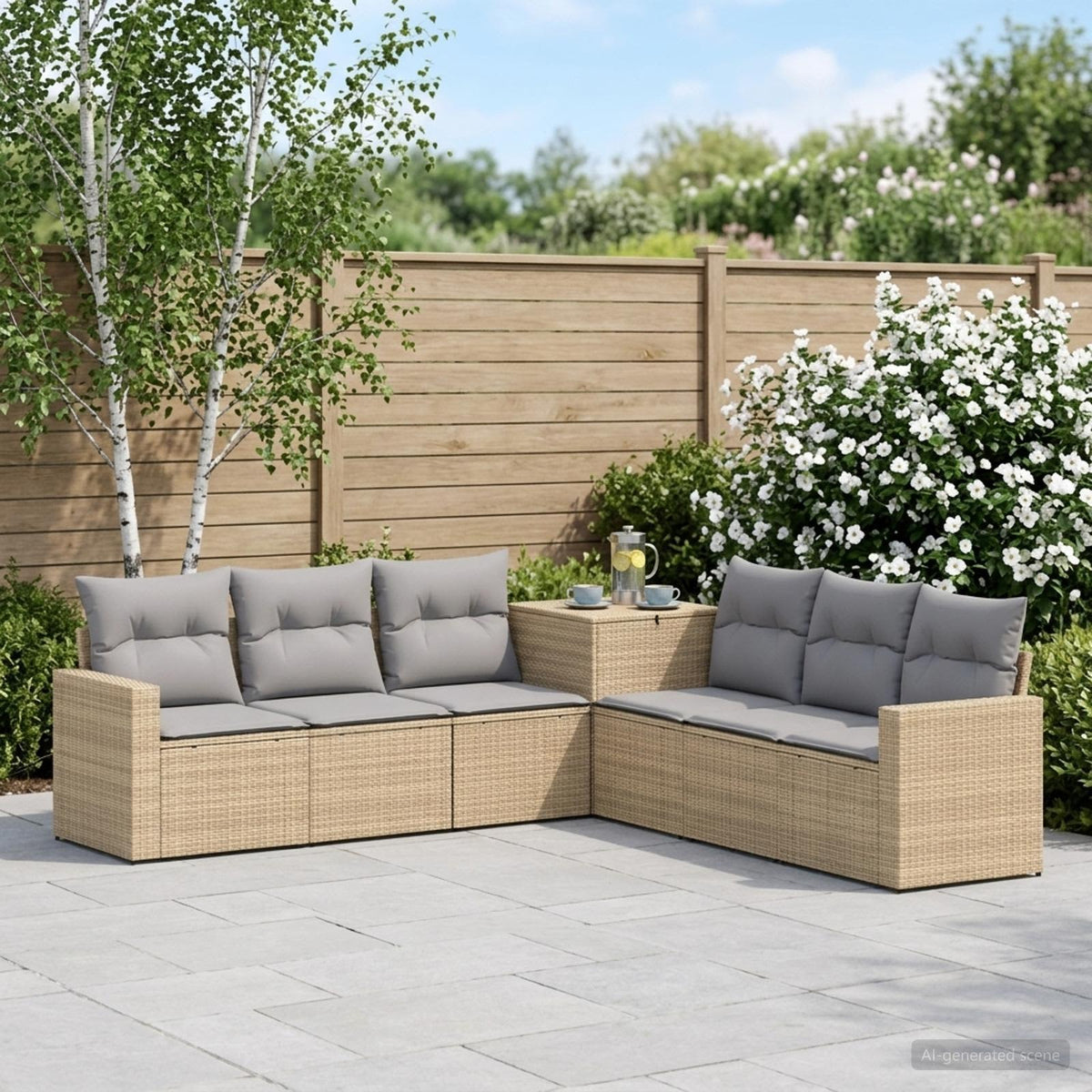 Set sofe 7 kom. Bež i svijetlo siva 55 x 55 x 69 cm