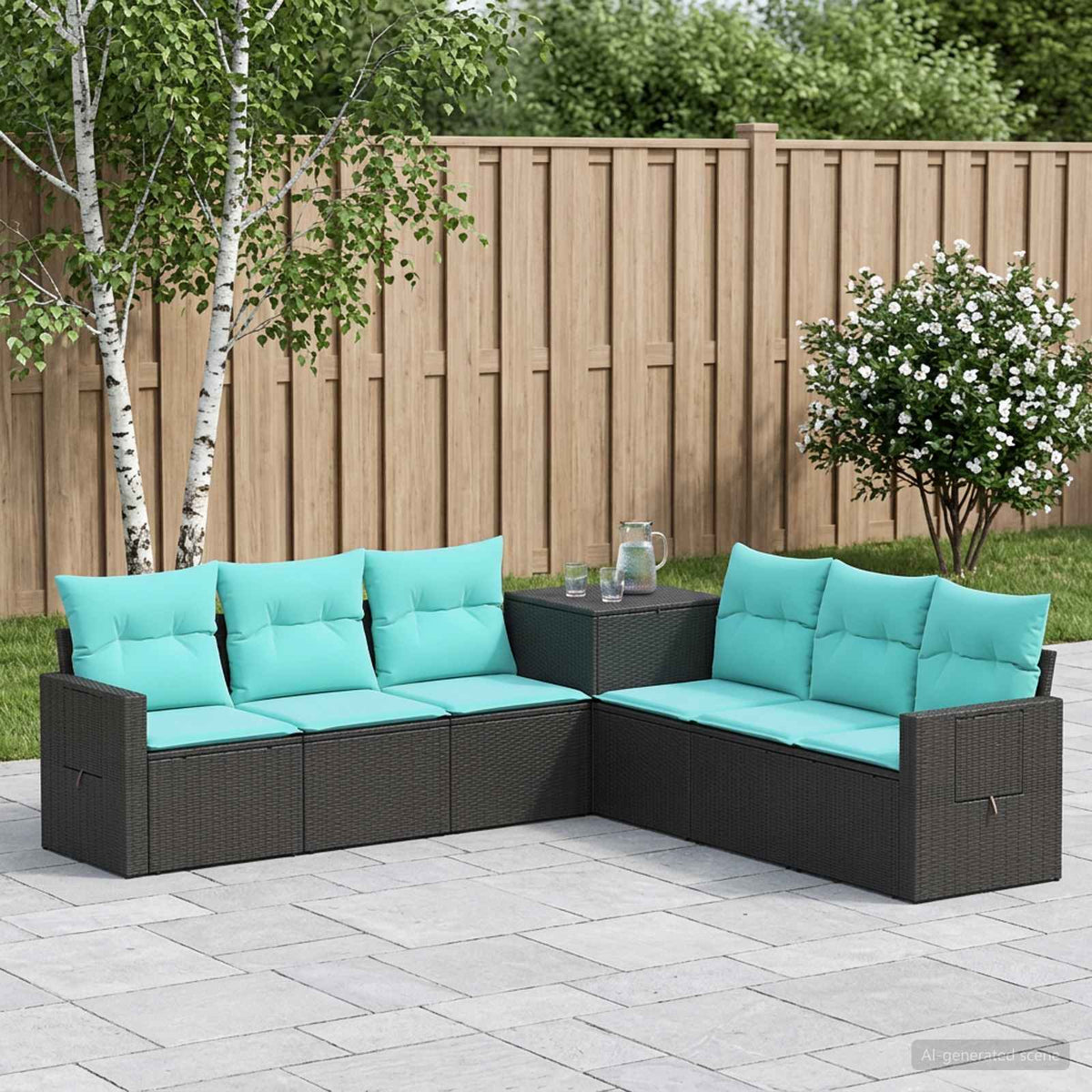 Set sofe 7 kom. Crna i Plava 234 x 234 x 85 cm