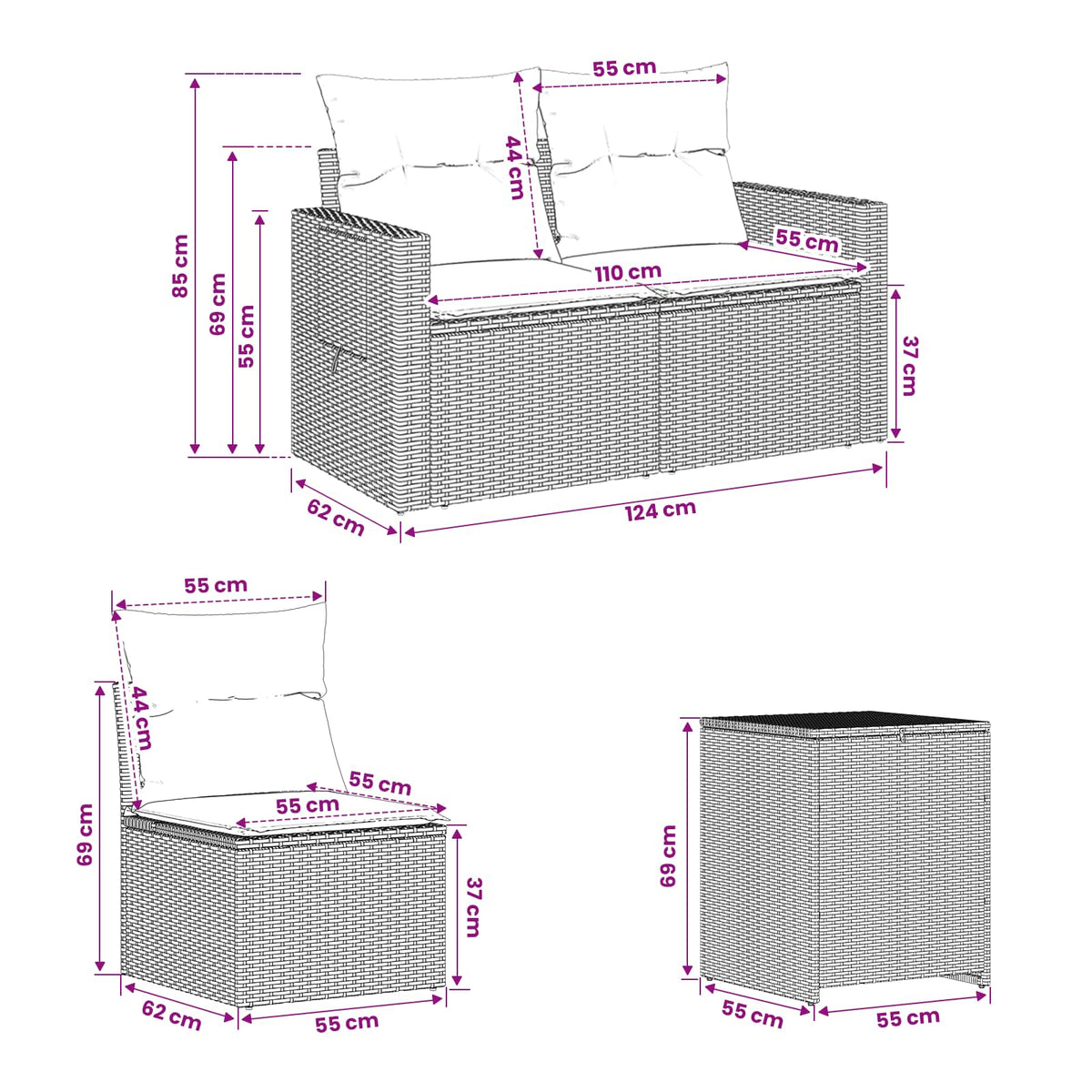 Set sofe 7 kom. Smeđa i krem bijela 234 x 234 x 85 cm