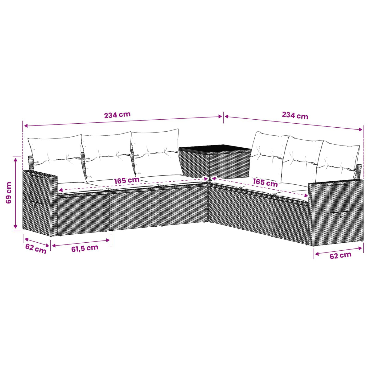Set sofe 7 kom. Siva i tamnoplava 234 x 234 x 85 cm