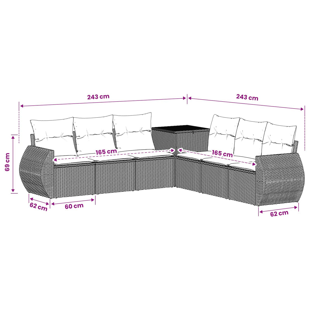Set sofe 7 kom. Crna i krem-bijela 243 x 243 x 85 cm