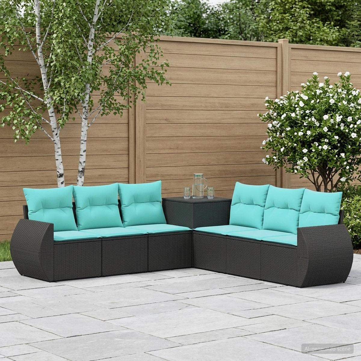 Set sofe 7 kom. Crna i Plava 243 x 243 x 85 cm
