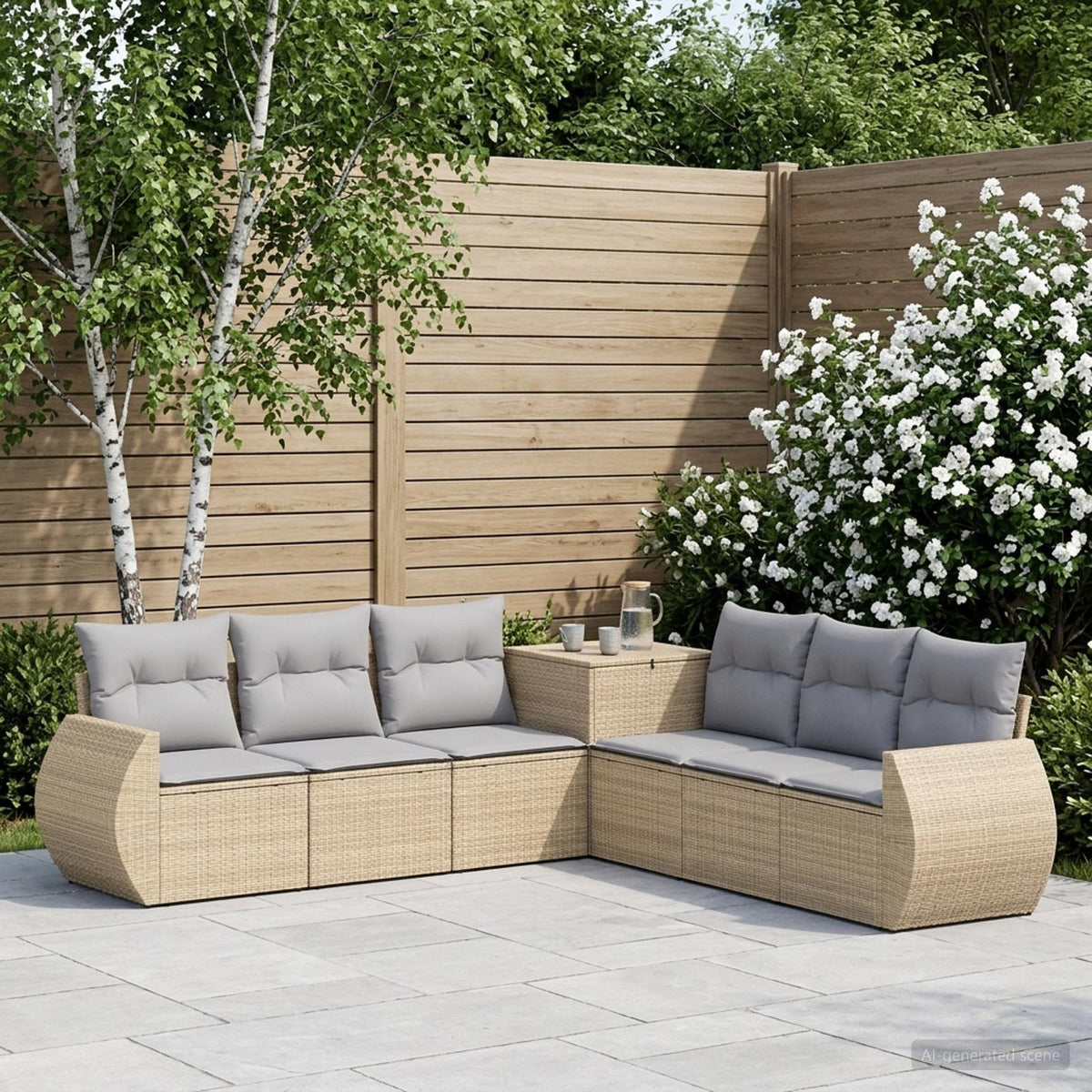 Set sofe 7 kom. Bež i svijetlo siva 243 x 243 x 85 cm