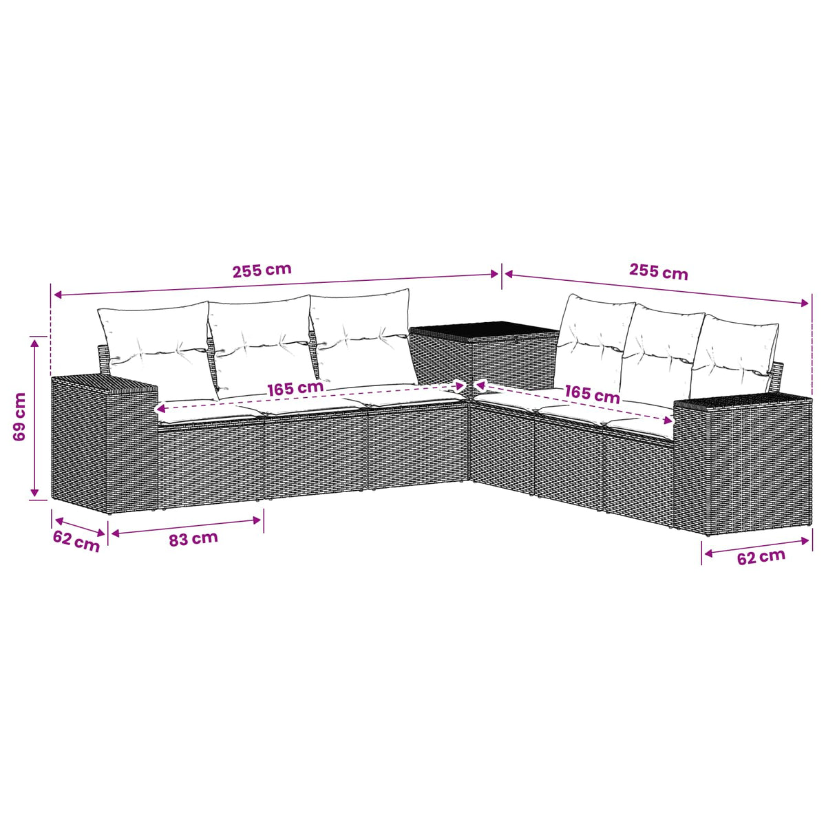 Set sofe 7 kom. Smeđa i crvena 55 x 55 x 69 cm 255 x 255 x 85 cm