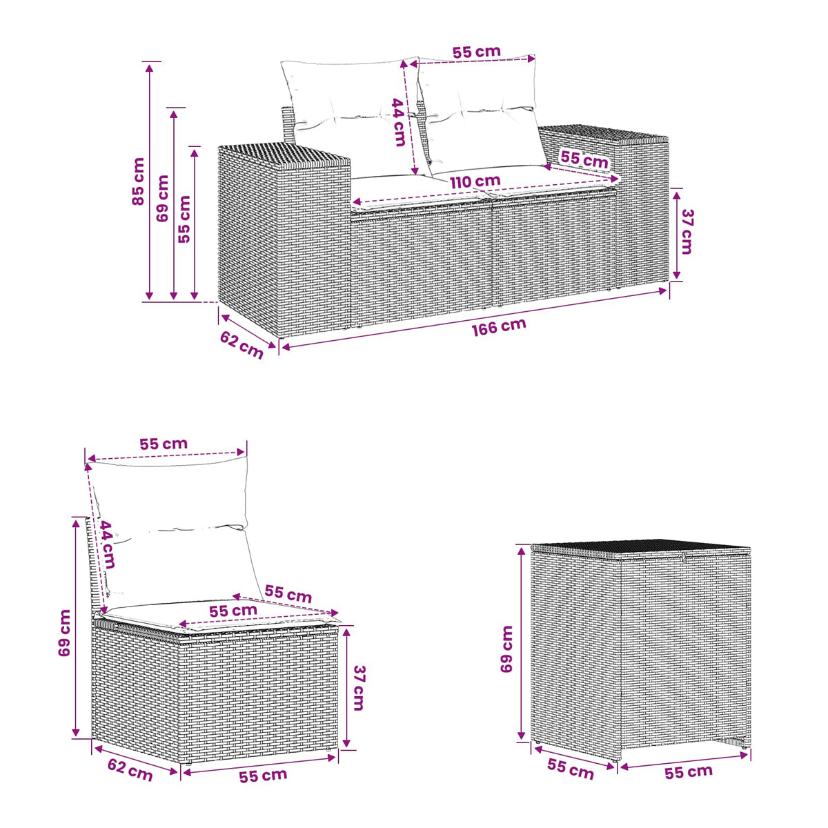 Set sofe 7 kom. Smeđa i crvena 55 x 55 x 69 cm 255 x 255 x 85 cm