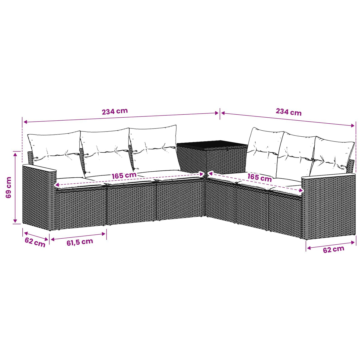 Set sofe 7 kom. Siva i tamnoplava 123 x 62 x 69 cm