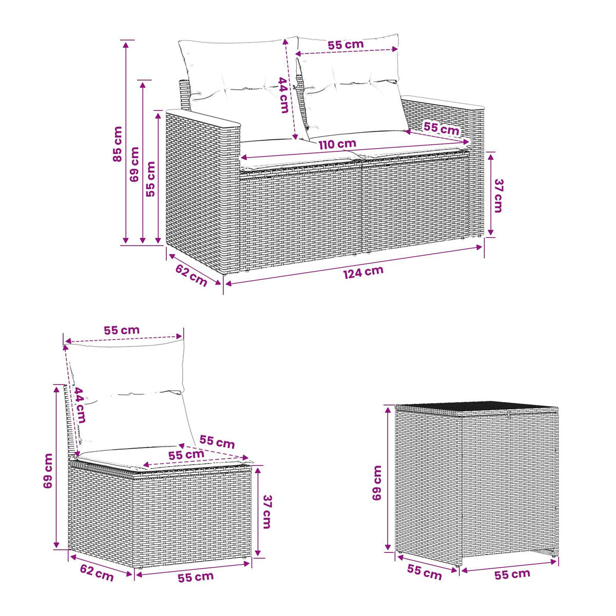Set sofe 7 kom. Siva i tamnoplava 123 x 62 x 69 cm