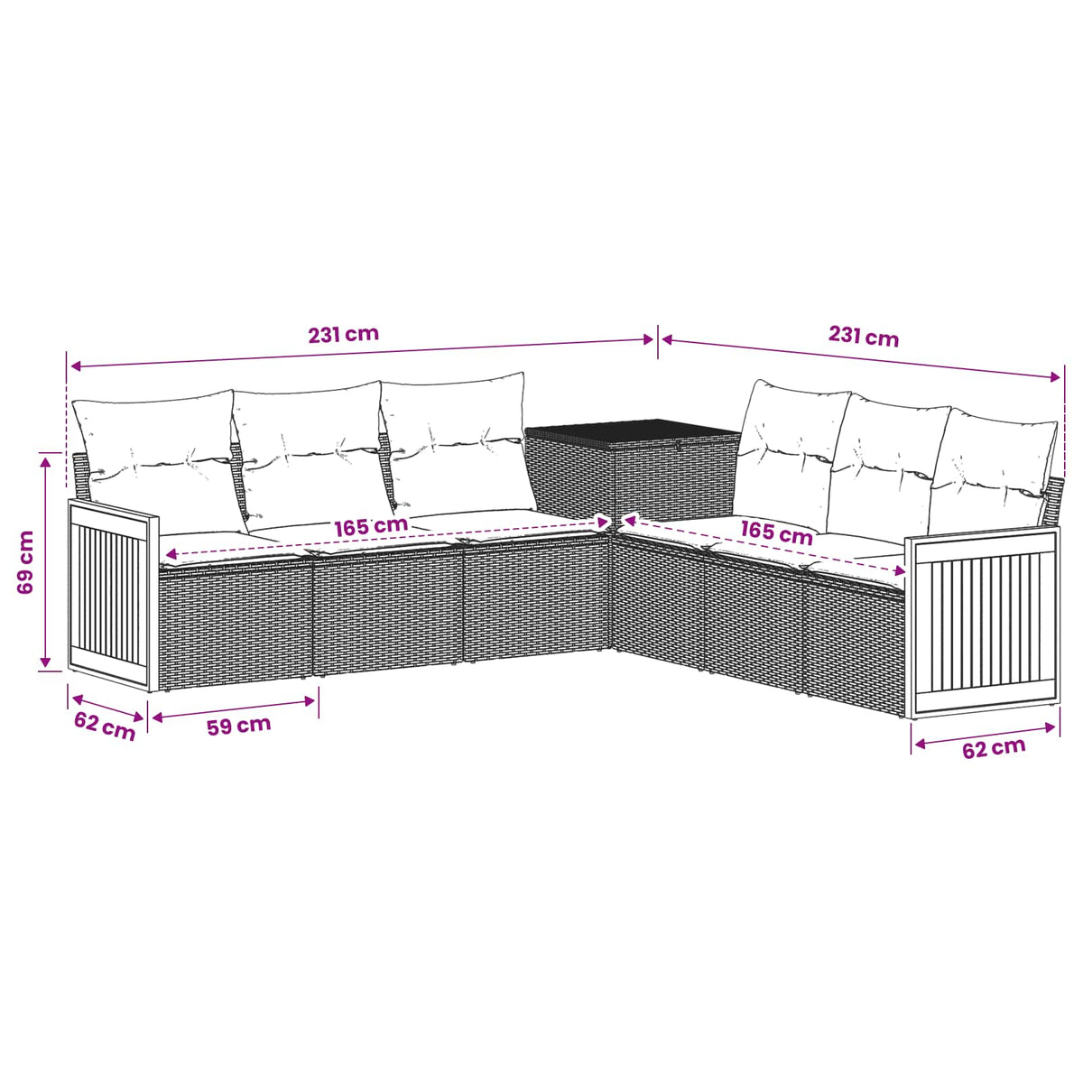 Set sofe 7 kom. Siva i tamnoplava 118 x 62 x 69 cm