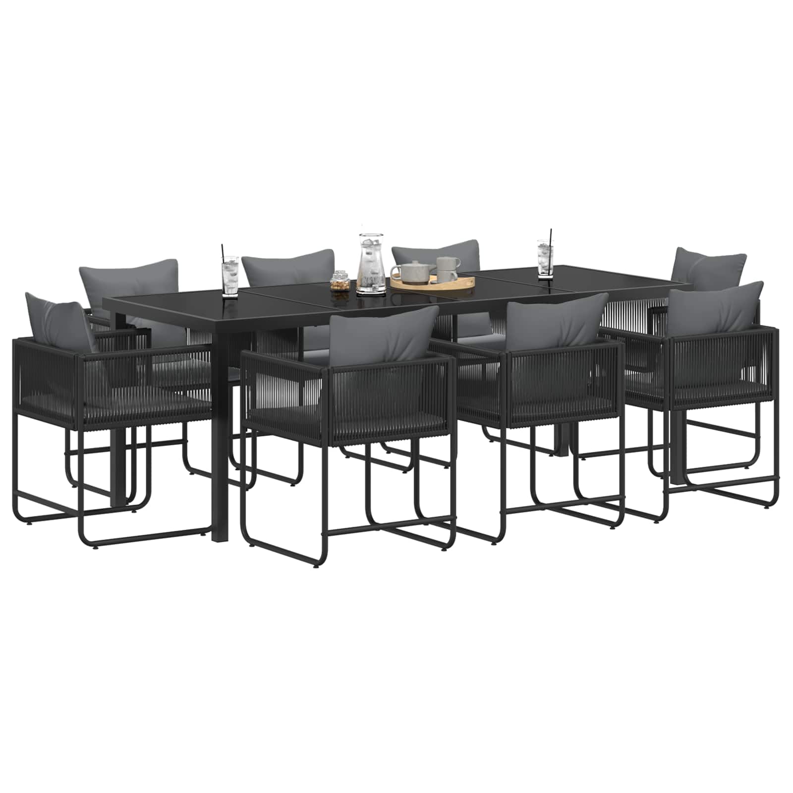 Vrtni set za objed 9 pcs Crna i antracit 200 x 80 x 73 cm