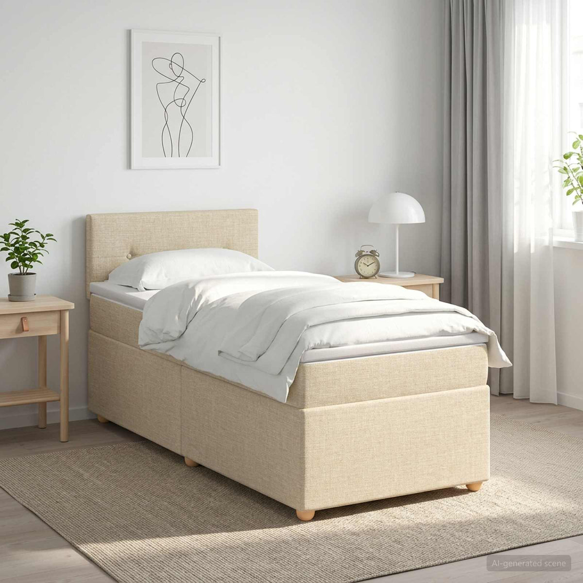 Boxspring krevet s madracem Krem 90 x 190 cm Tkanina 190 x 90 x 88 cm