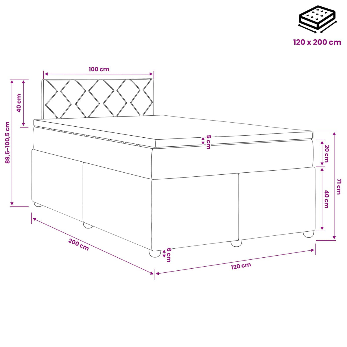 Boxspring krevet s madracem Svjetlosiva 120 x 200 cm Tkanina 200 x 120 x 88 cm