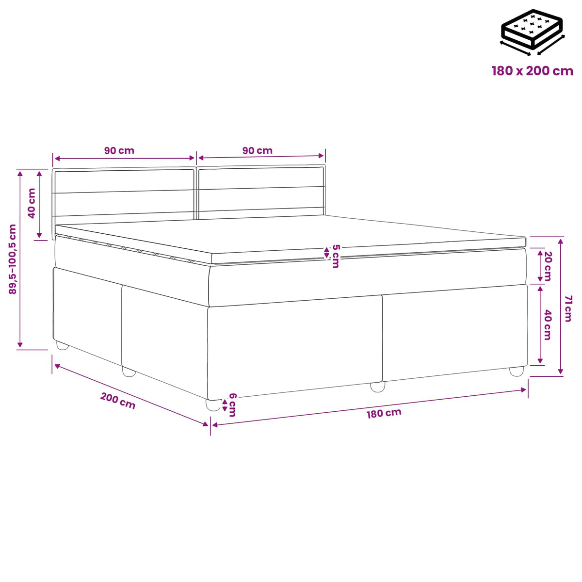 Boxspring krevet s madracem Tamno smeđa 180 x 200 cm Tkanina 202 x 182 x 88 cm