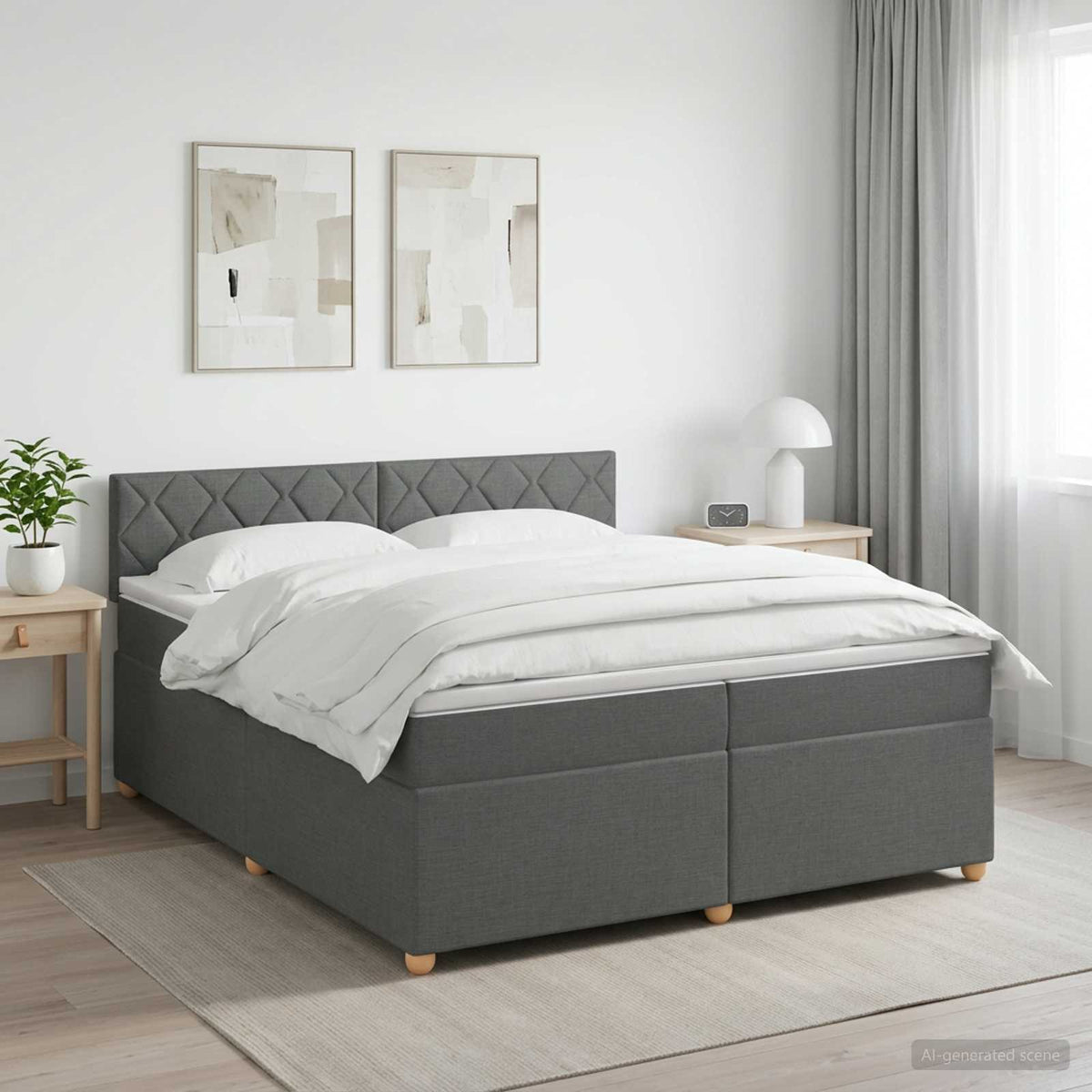 Boxspring krevet s madracem Tamnosiva 200 x 200 cm Tkanina 202 x 202 x 88 cm