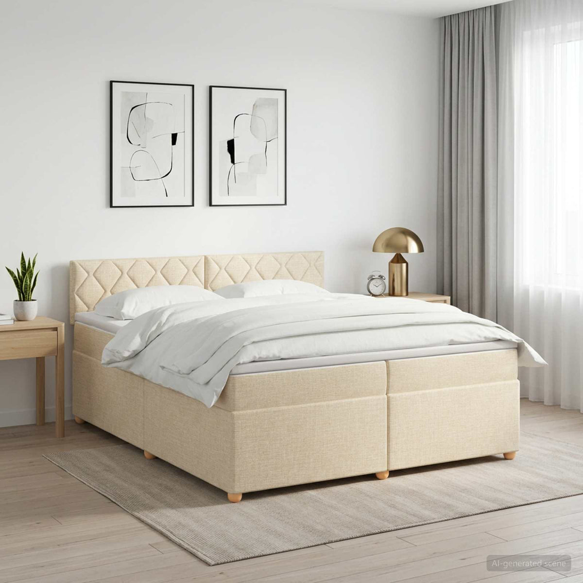 Boxspring krevet s madracem Krem 200 x 200 cm Tkanina 202 x 202 x 88 cm