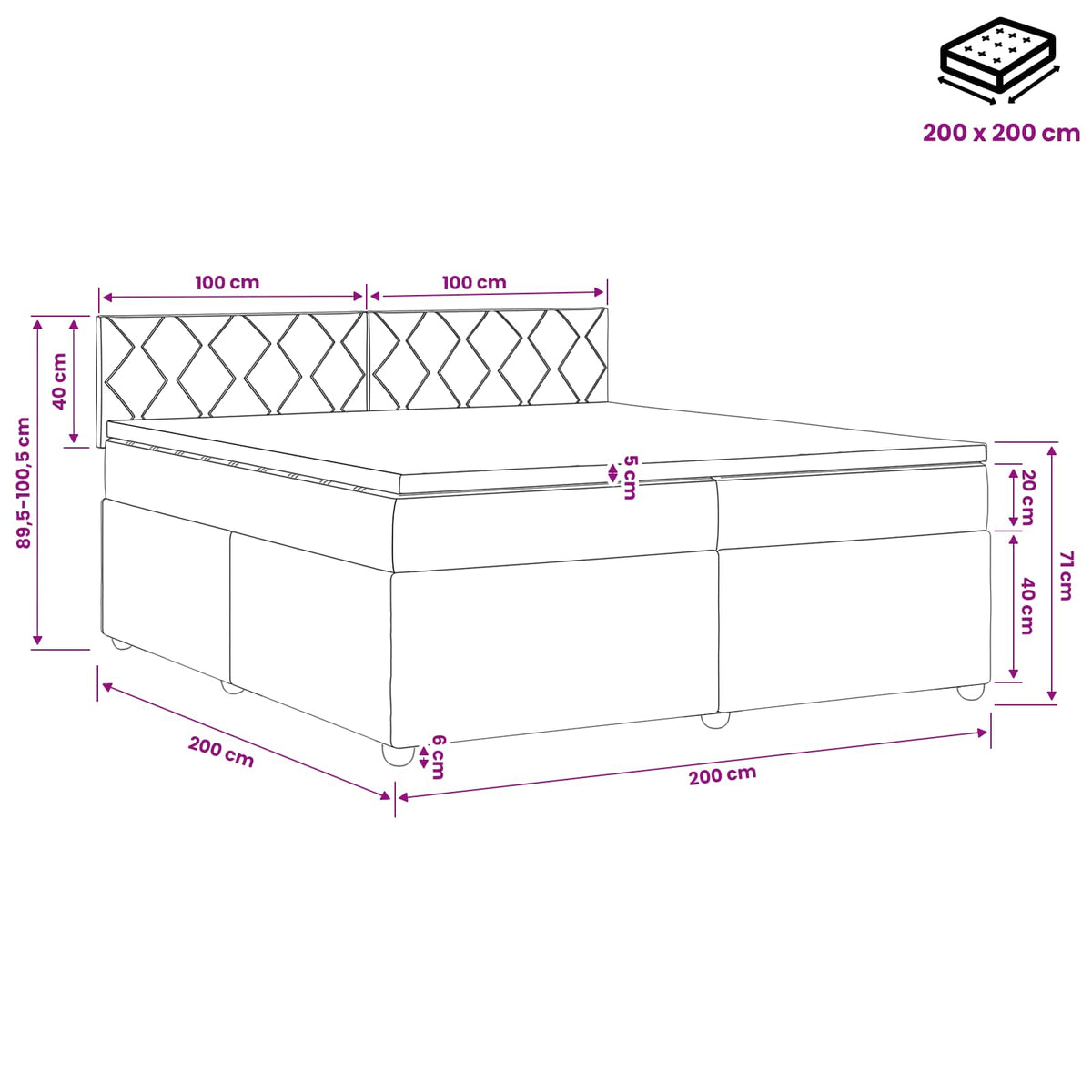 Boxspring krevet s madracem Krem 200 x 200 cm Tkanina 202 x 202 x 88 cm