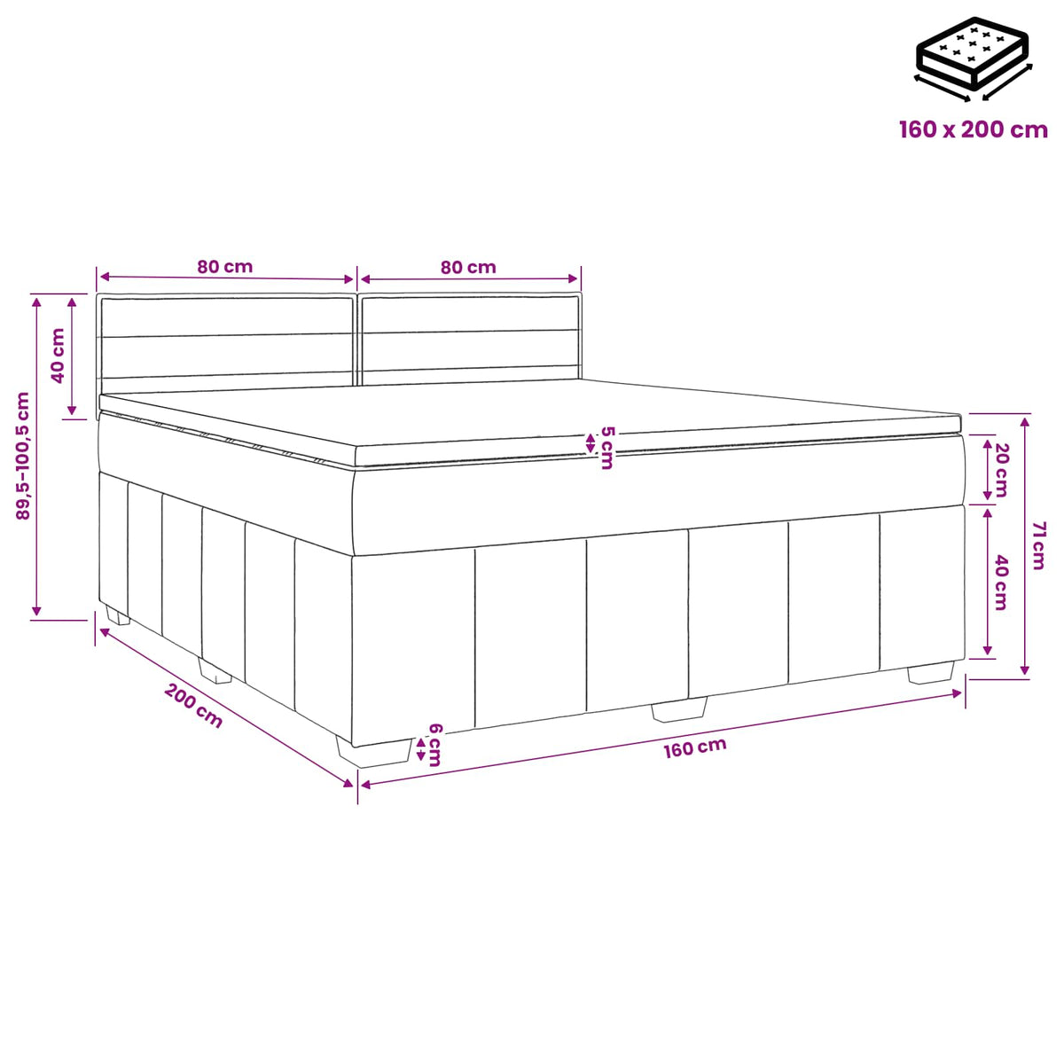 Boxspring krevet s madracem Tamnosiva 160 x 200 cm Tkanina 203 x 164 x 88 cm